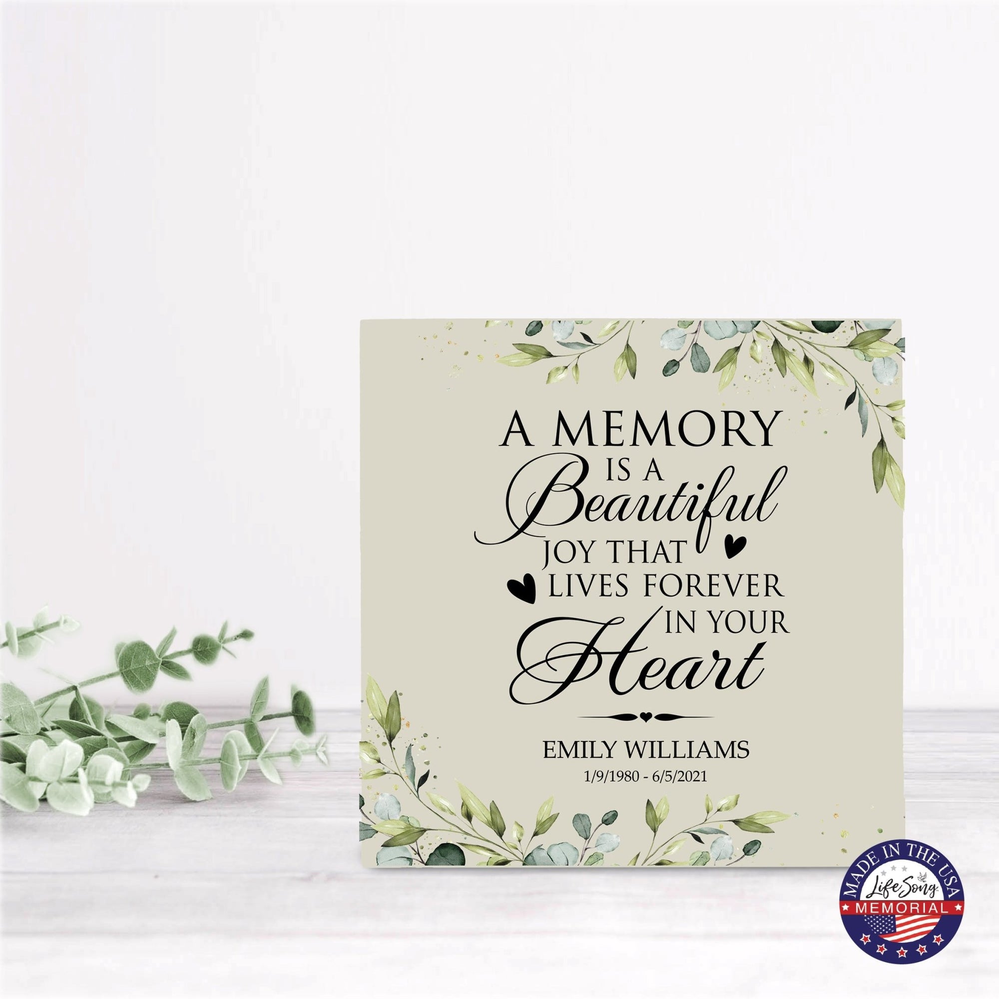 Timeless Human Memorial Shadow Box Urn With Inspirational Verse in Ivory - A Memory Is A Beautiful Joy - LifeSong Milestones