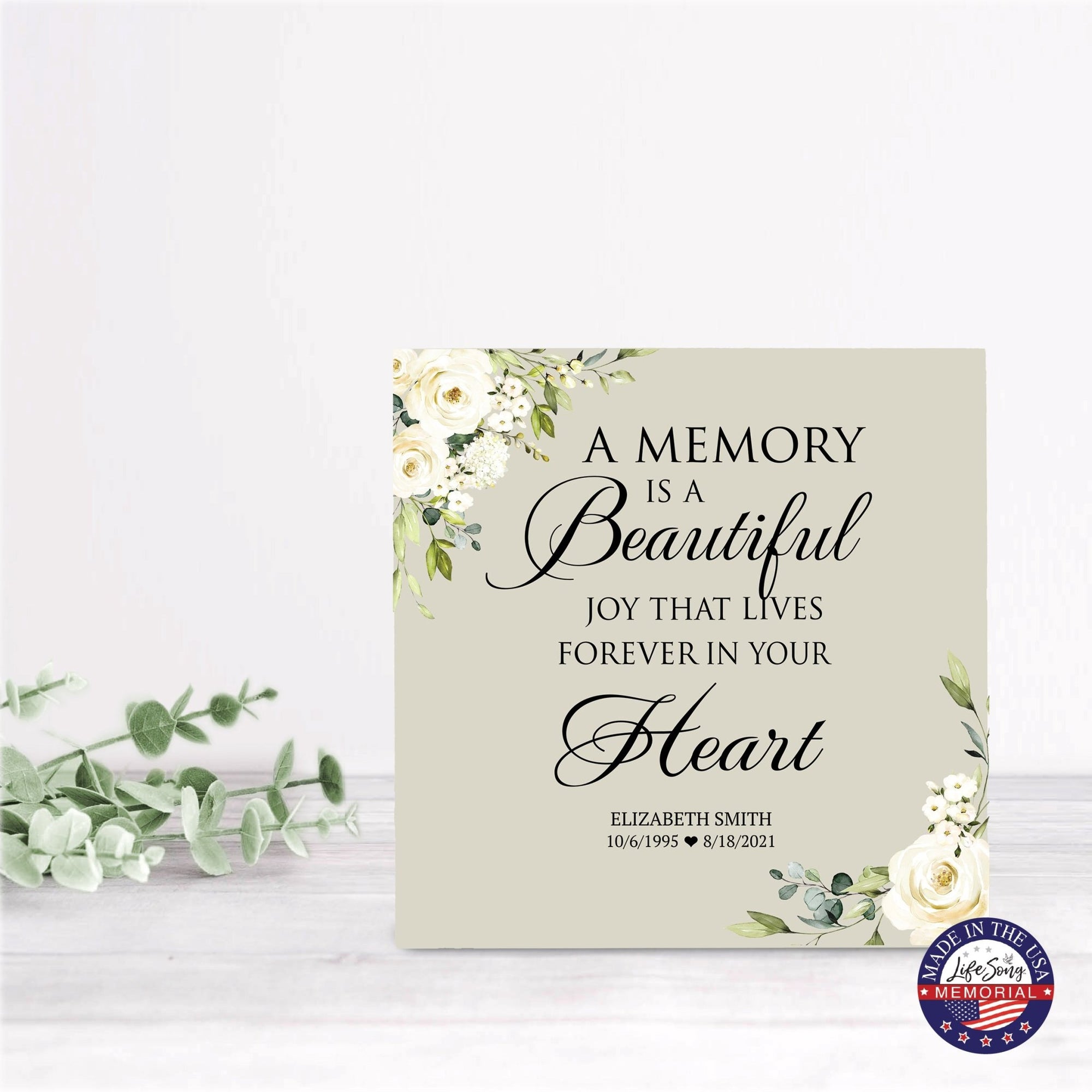 Timeless Human Memorial Shadow Box Urn With Inspirational Verse in Ivory - A Memory Is A Beautiful Joy - LifeSong Milestones