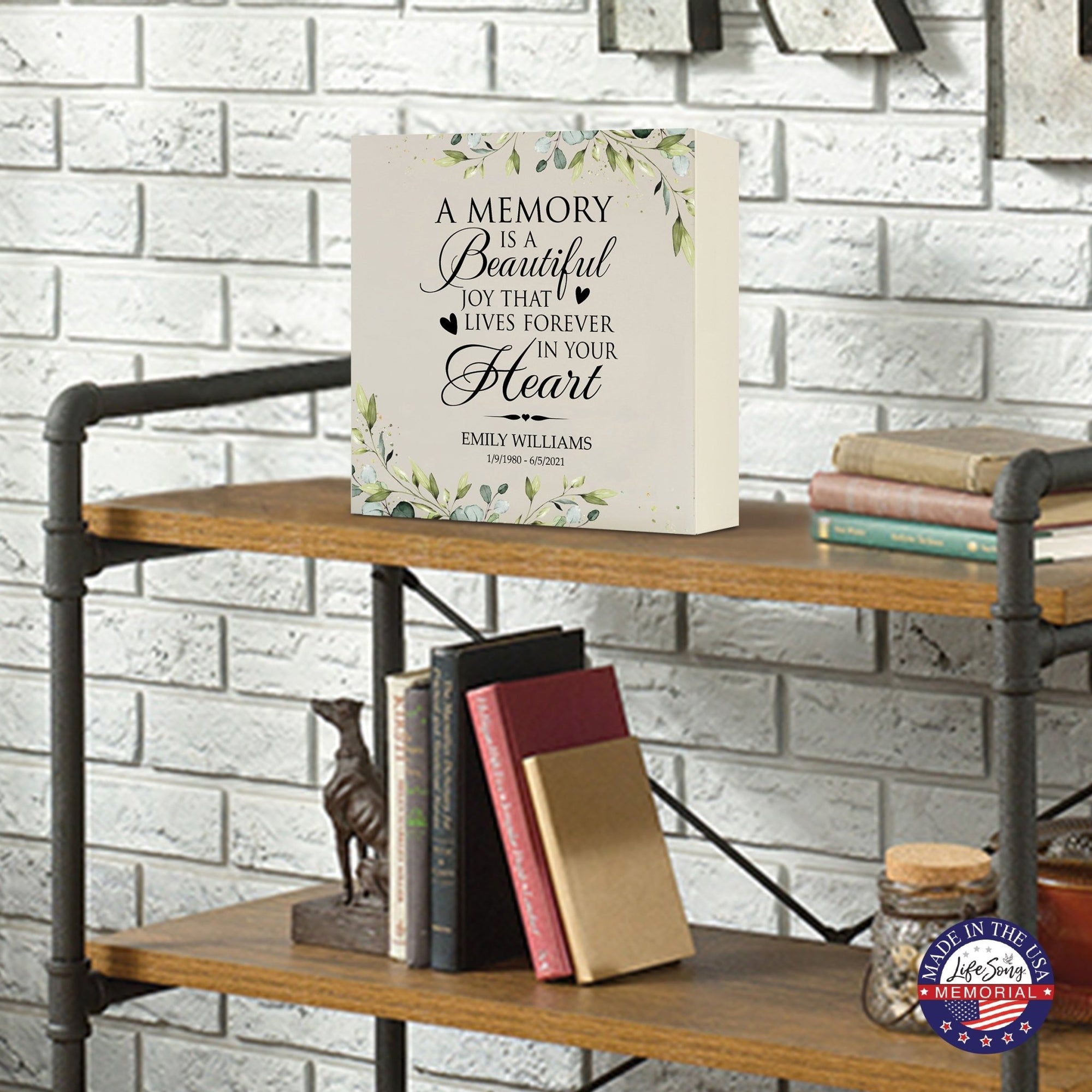 Timeless Human Memorial Shadow Box Urn With Inspirational Verse in Ivory - A Memory Is A Beautiful Joy - LifeSong Milestones