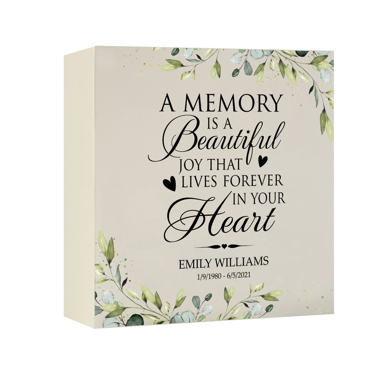 Timeless Human Memorial Shadow Box Urn With Inspirational Verse in Ivory - A Memory Is A Beautiful Joy - LifeSong Milestones