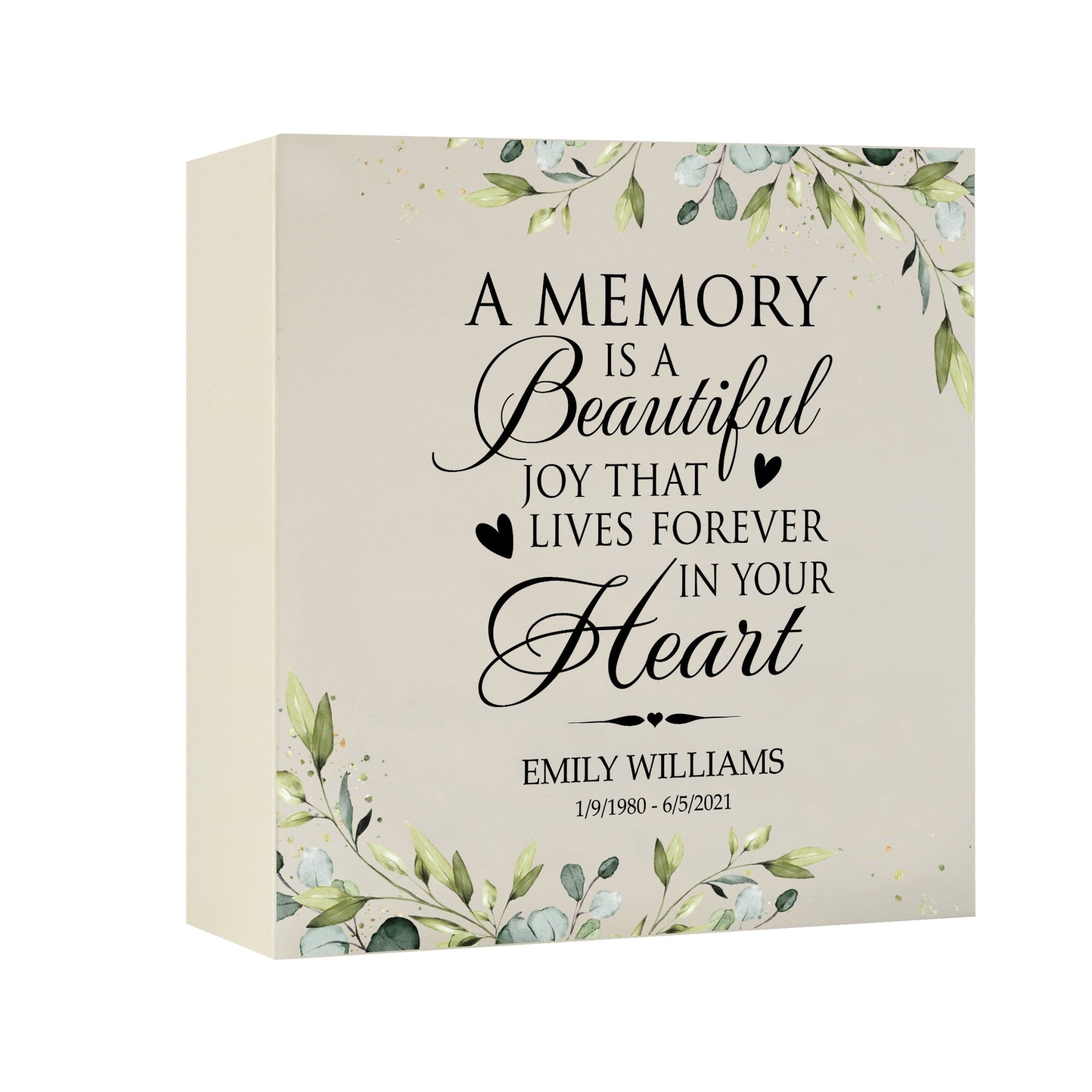 Timeless Human Memorial Shadow Box Urn With Inspirational Verse in Ivory - A Memory Is A Beautiful Joy - LifeSong Milestones