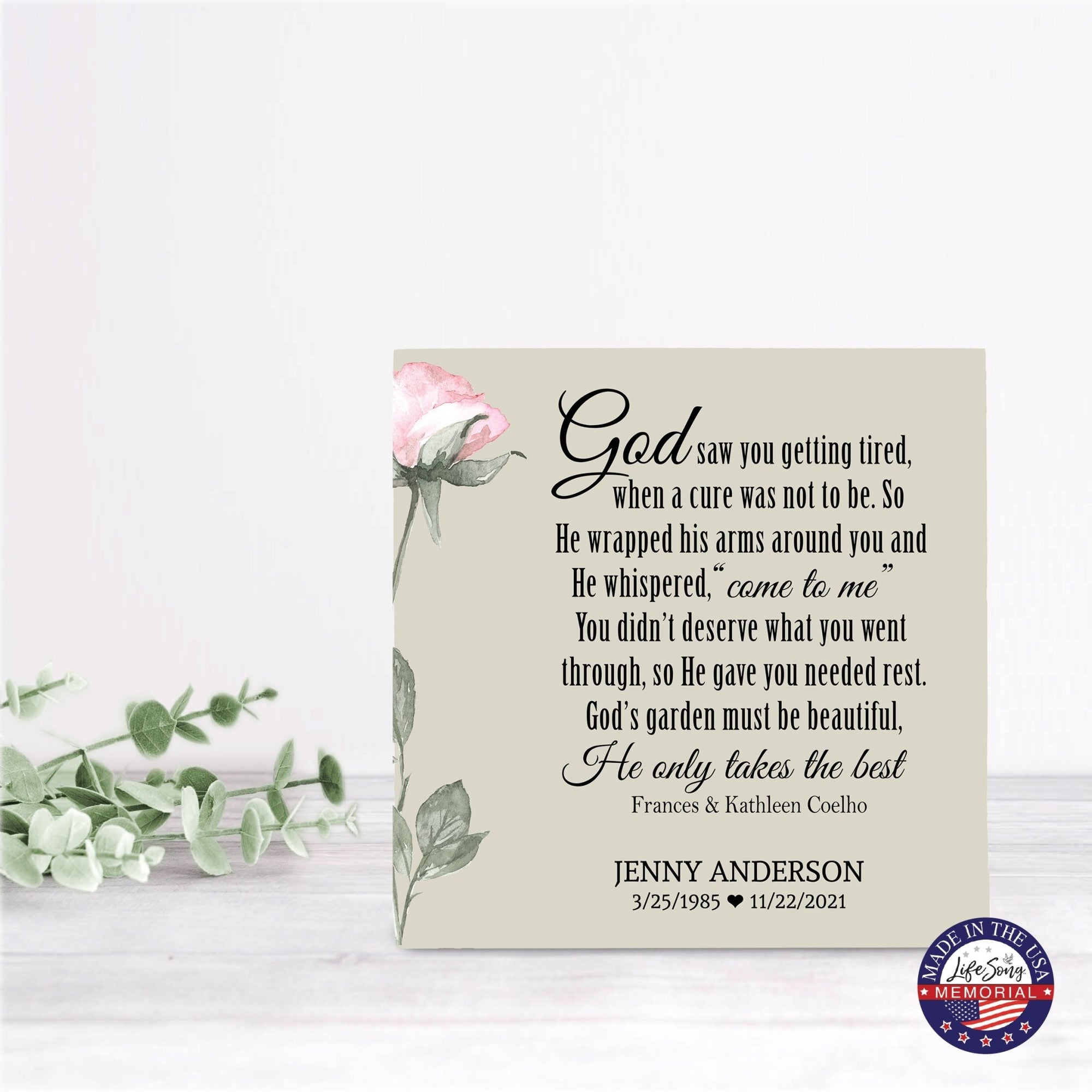 Timeless Human Memorial Shadow Box Urn With Inspirational Verse in Ivory - God Saw You - LifeSong Milestones