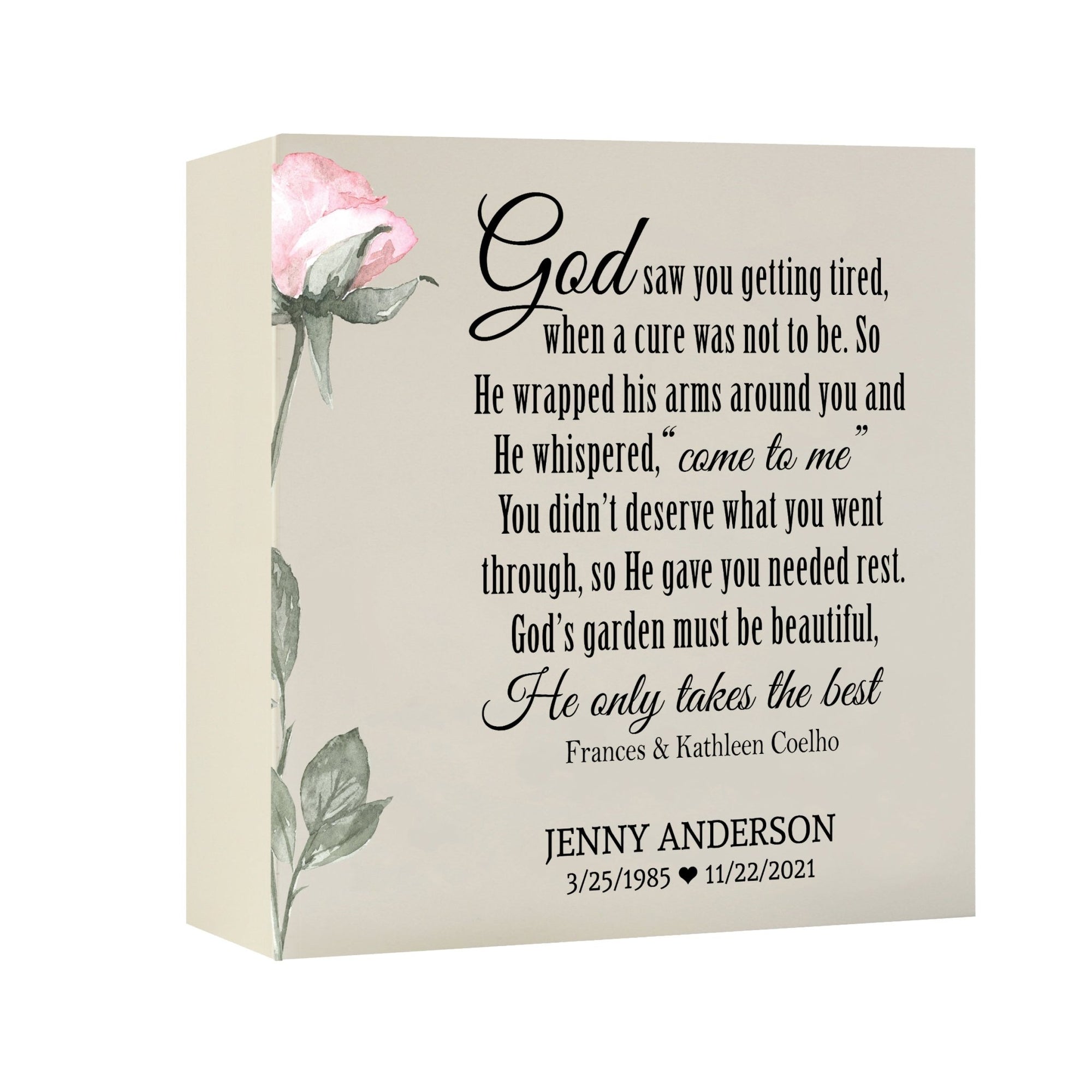 Timeless Human Memorial Shadow Box Urn With Inspirational Verse in Ivory - God Saw You - LifeSong Milestones
