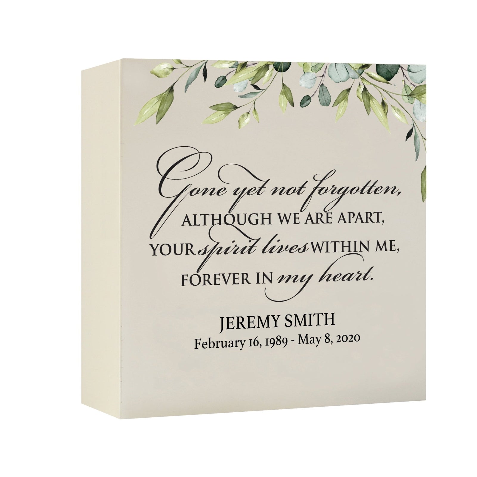 Timeless Human Memorial Shadow Box Urn With Inspirational Verse in Ivory - Gone Yet Not Forgotten - LifeSong Milestones