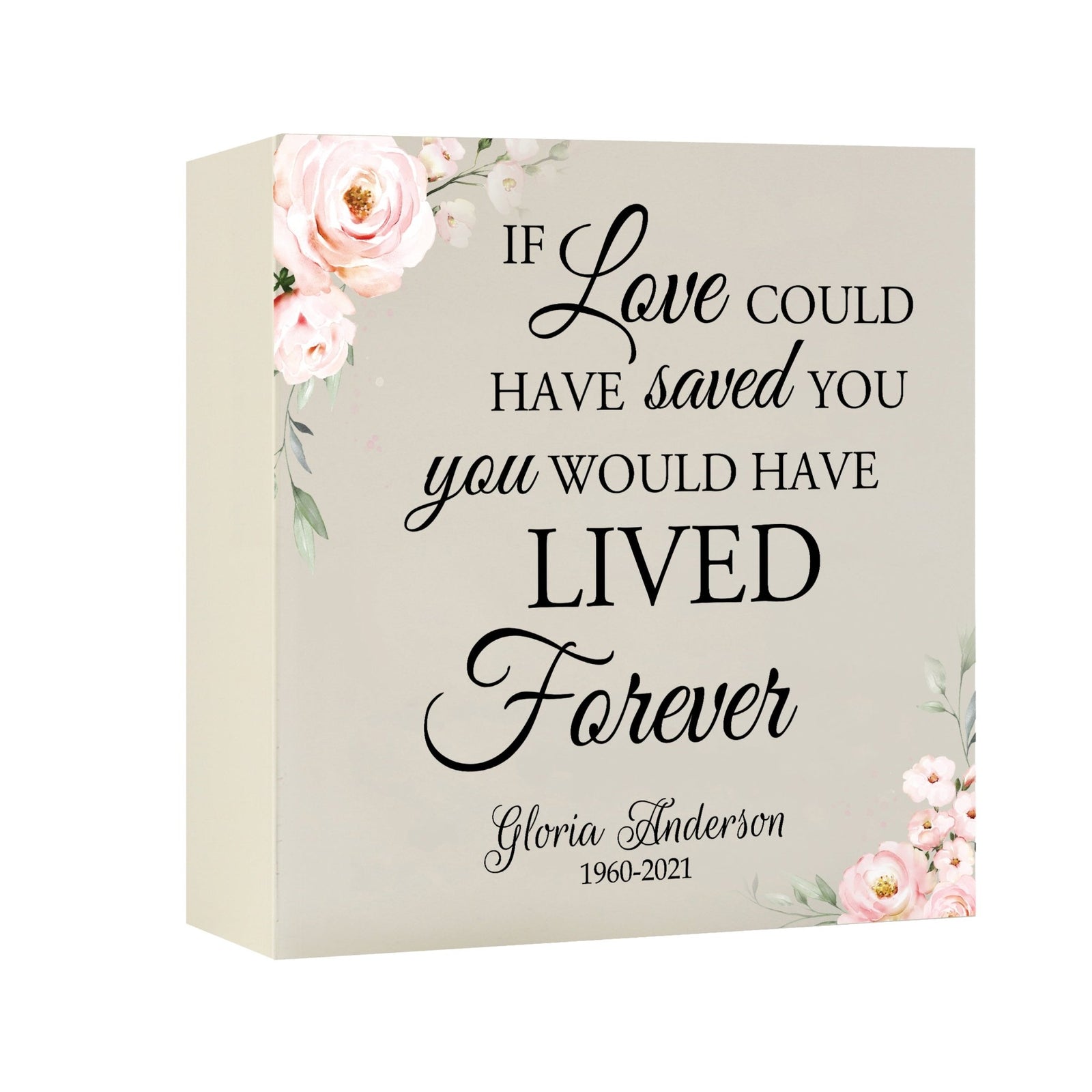 Timeless Human Memorial Shadow Box Urn With Inspirational Verse in Ivory - If Love Could Have Saved You - LifeSong Milestones