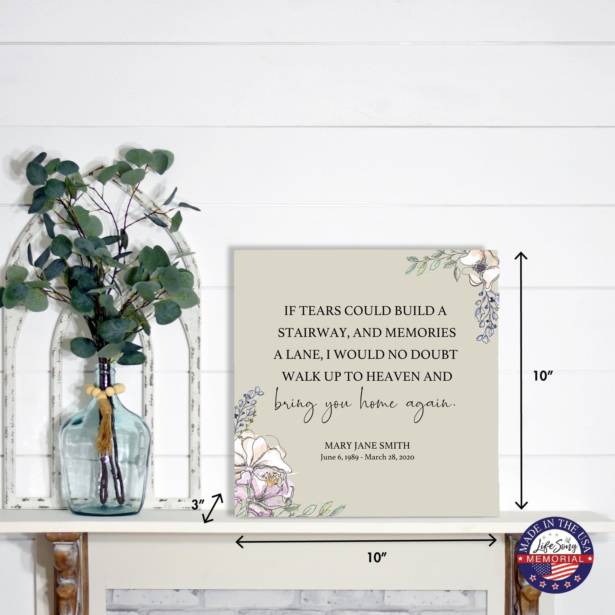 Timeless Human Memorial Shadow Box Urn With Inspirational Verse in Ivory - If Tears Could Build Stairway - LifeSong Milestones