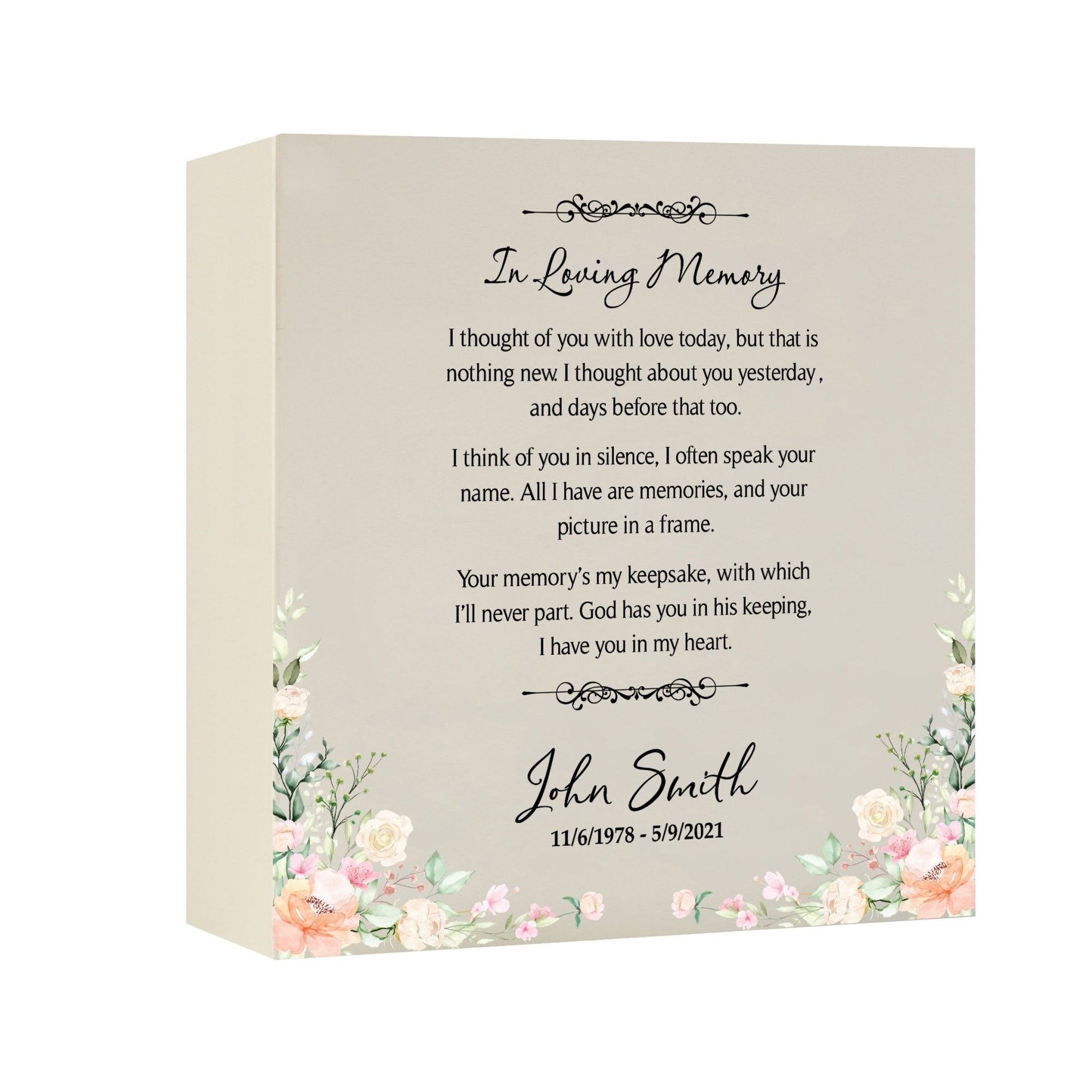 Timeless Human Memorial Shadow Box Urn With Inspirational Verse in Ivory - In Loving Memory - LifeSong Milestones