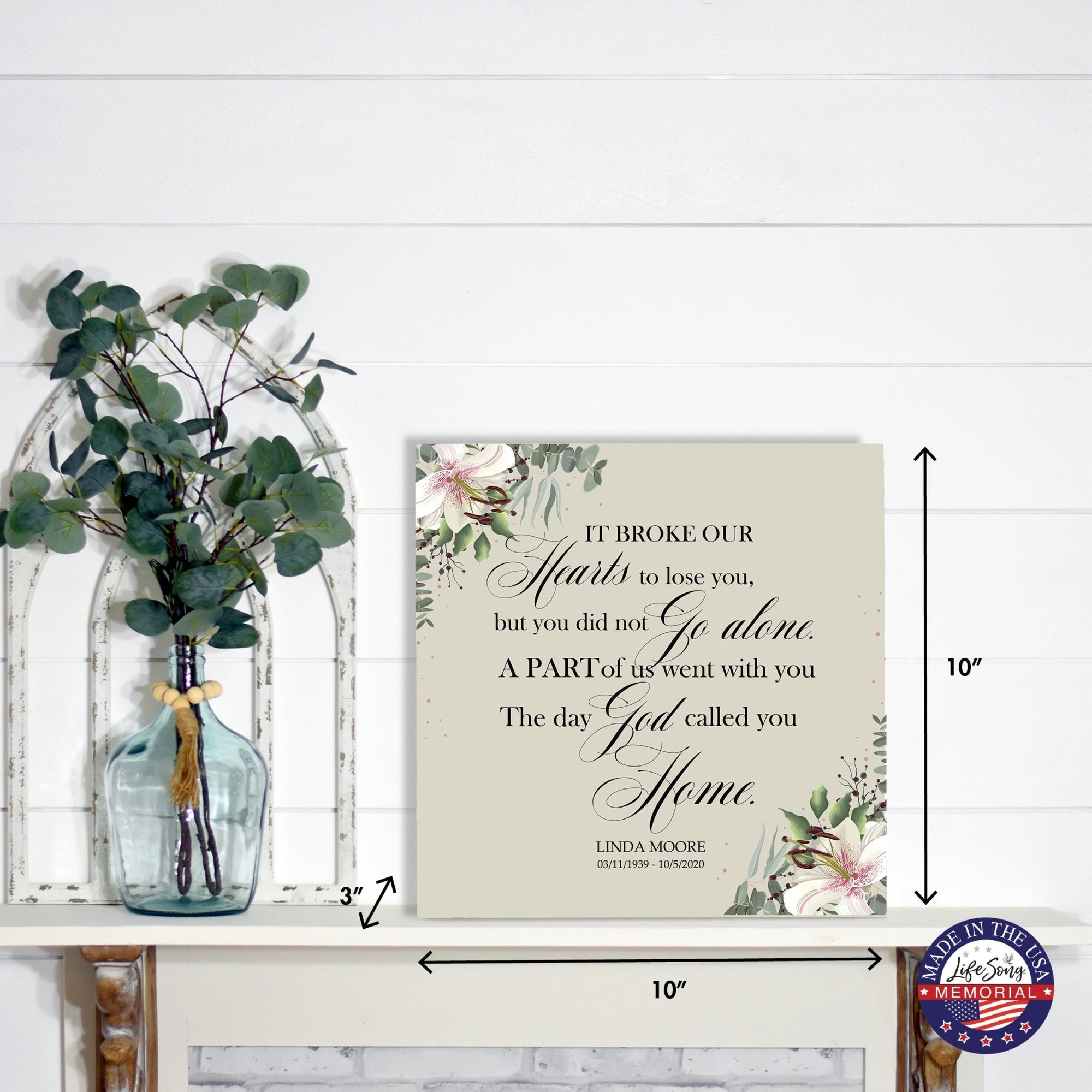 Timeless Human Memorial Shadow Box Urn With Inspirational Verse in Ivory - It Broke Our Hearts - LifeSong Milestones