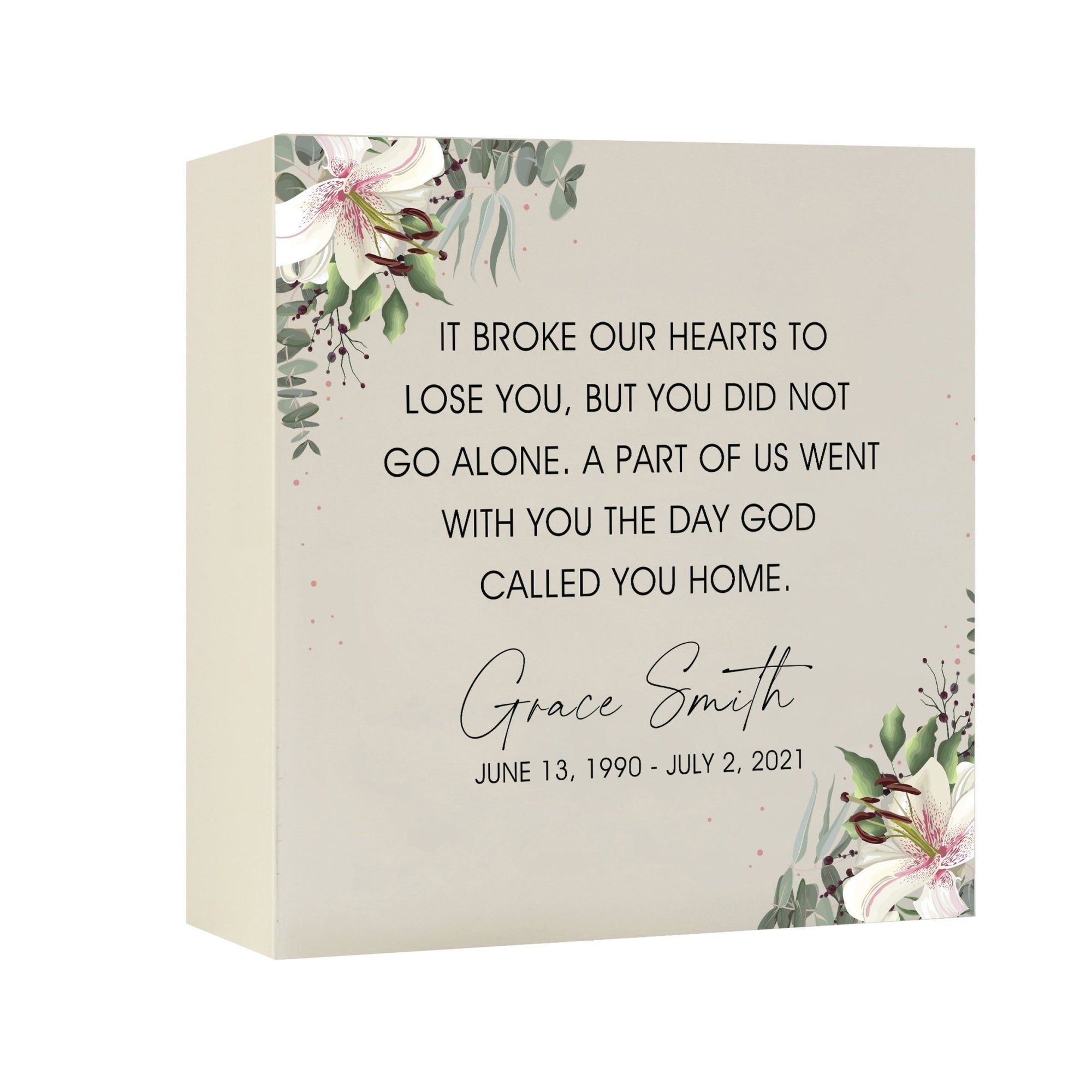 Timeless Human Memorial Shadow Box Urn With Inspirational Verse in Ivory - It Broke Our Hearts - LifeSong Milestones