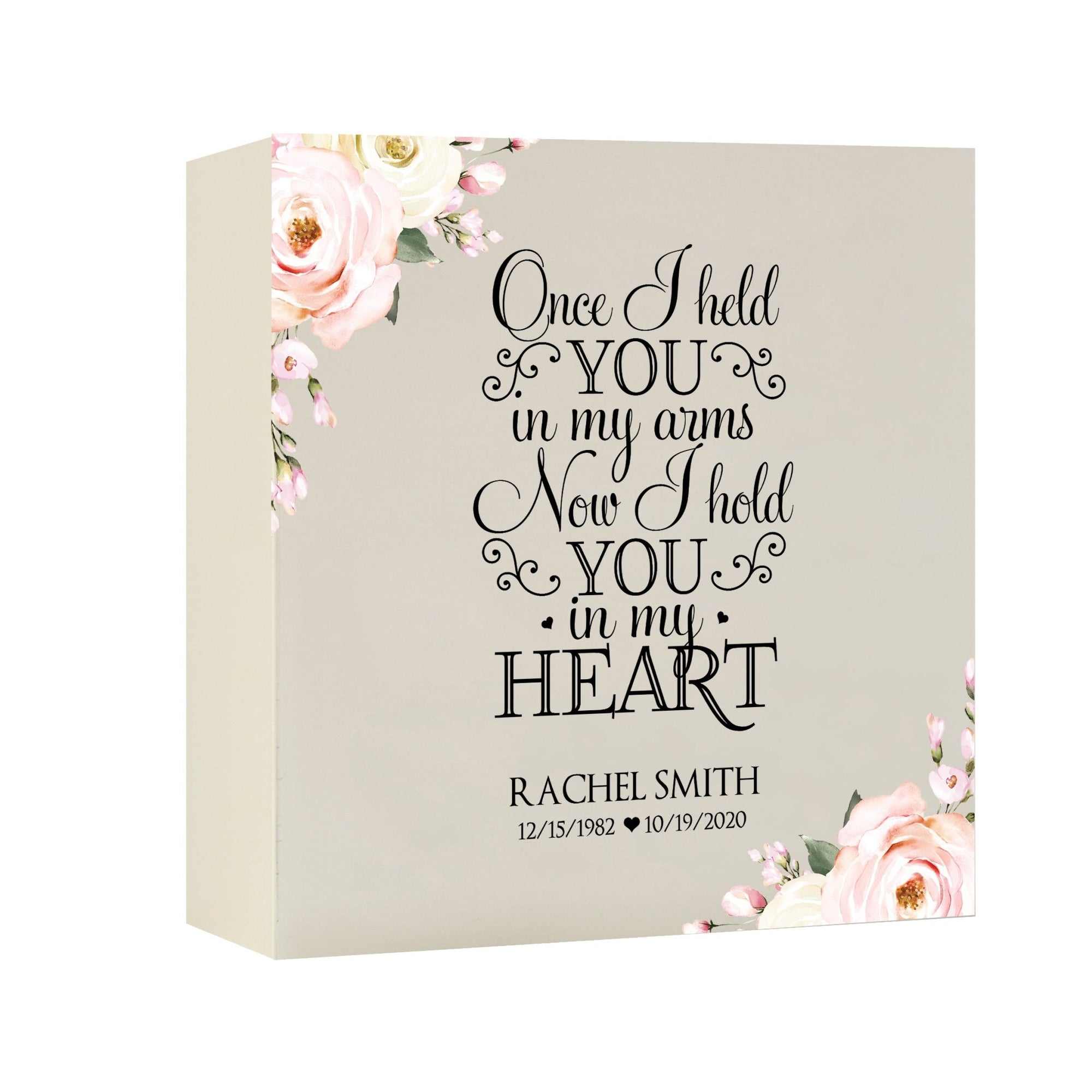 Timeless Human Memorial Shadow Box Urn With Inspirational Verse in Ivory - Once I Held You - LifeSong Milestones