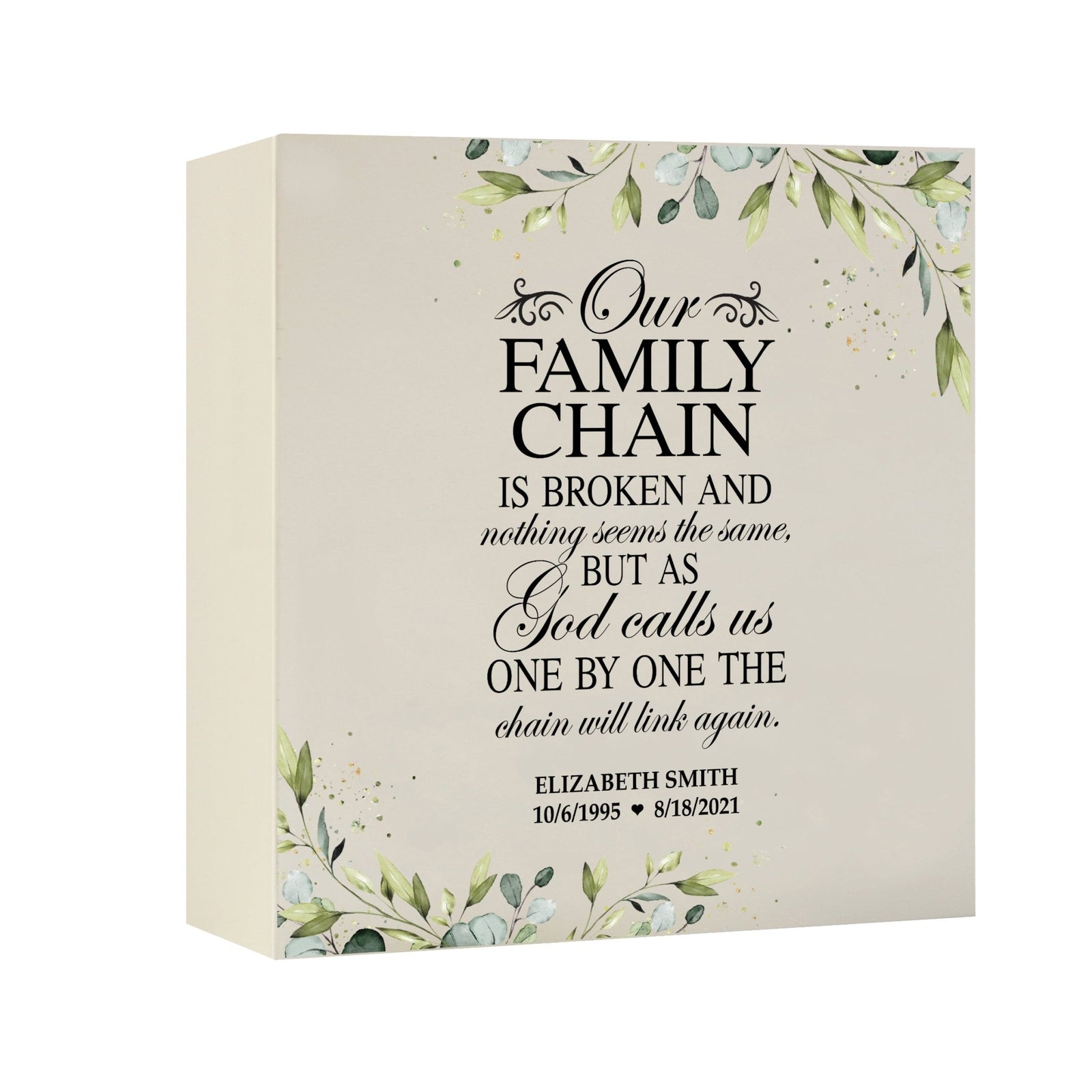 Timeless Human Memorial Shadow Box Urn With Inspirational Verse in Ivory - Our Family Chain - LifeSong Milestones