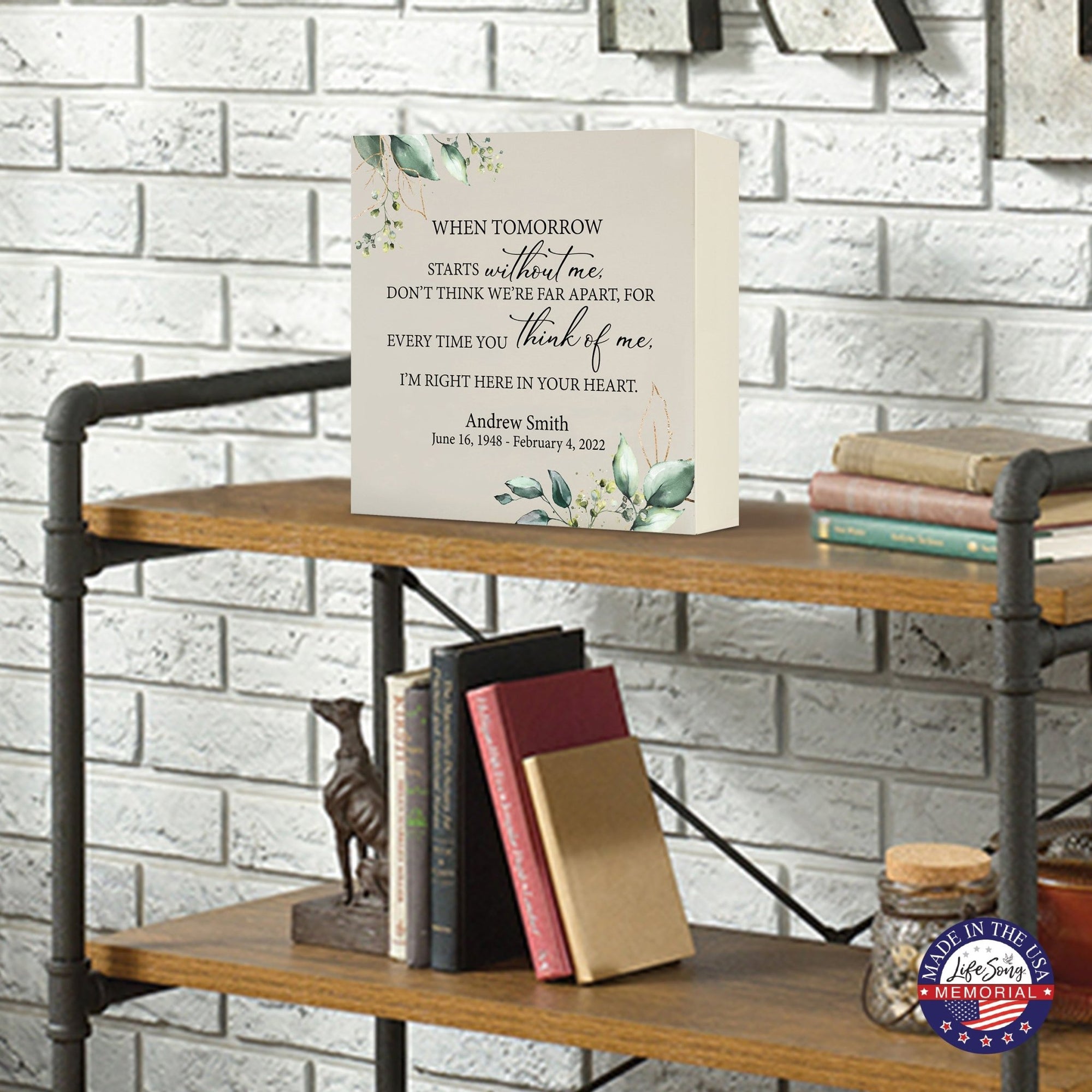 Timeless Human Memorial Shadow Box Urn With Inspirational Verse in Ivory - When Tomorrow Starts - LifeSong Milestones