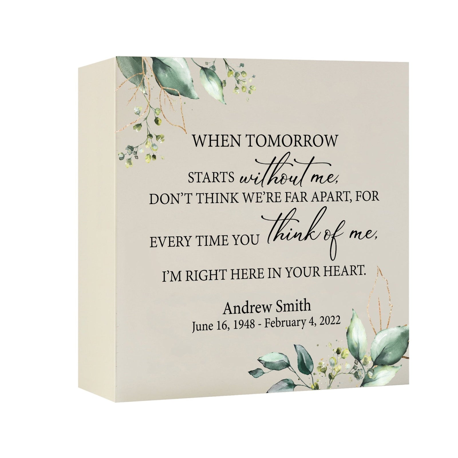Timeless Human Memorial Shadow Box Urn With Inspirational Verse in Ivory - When Tomorrow Starts - LifeSong Milestones