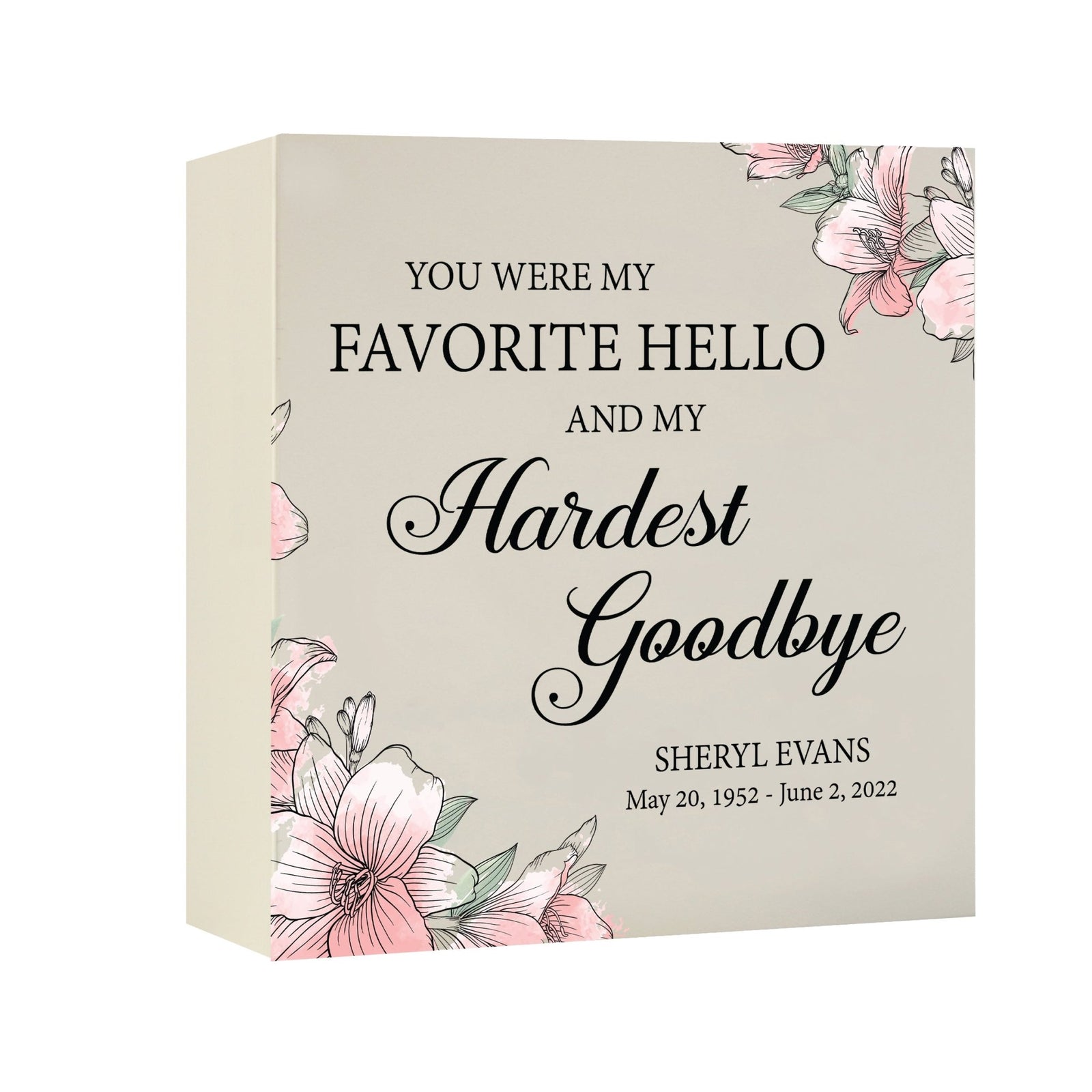 Timeless Human Memorial Shadow Box Urn With Inspirational Verse in Ivory - You Were My Favorite Hello - LifeSong Milestones