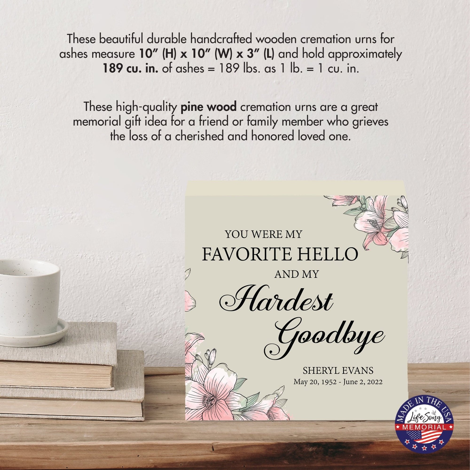 Timeless Human Memorial Shadow Box Urn With Inspirational Verse in Ivory - You Were My Favorite Hello - LifeSong Milestones