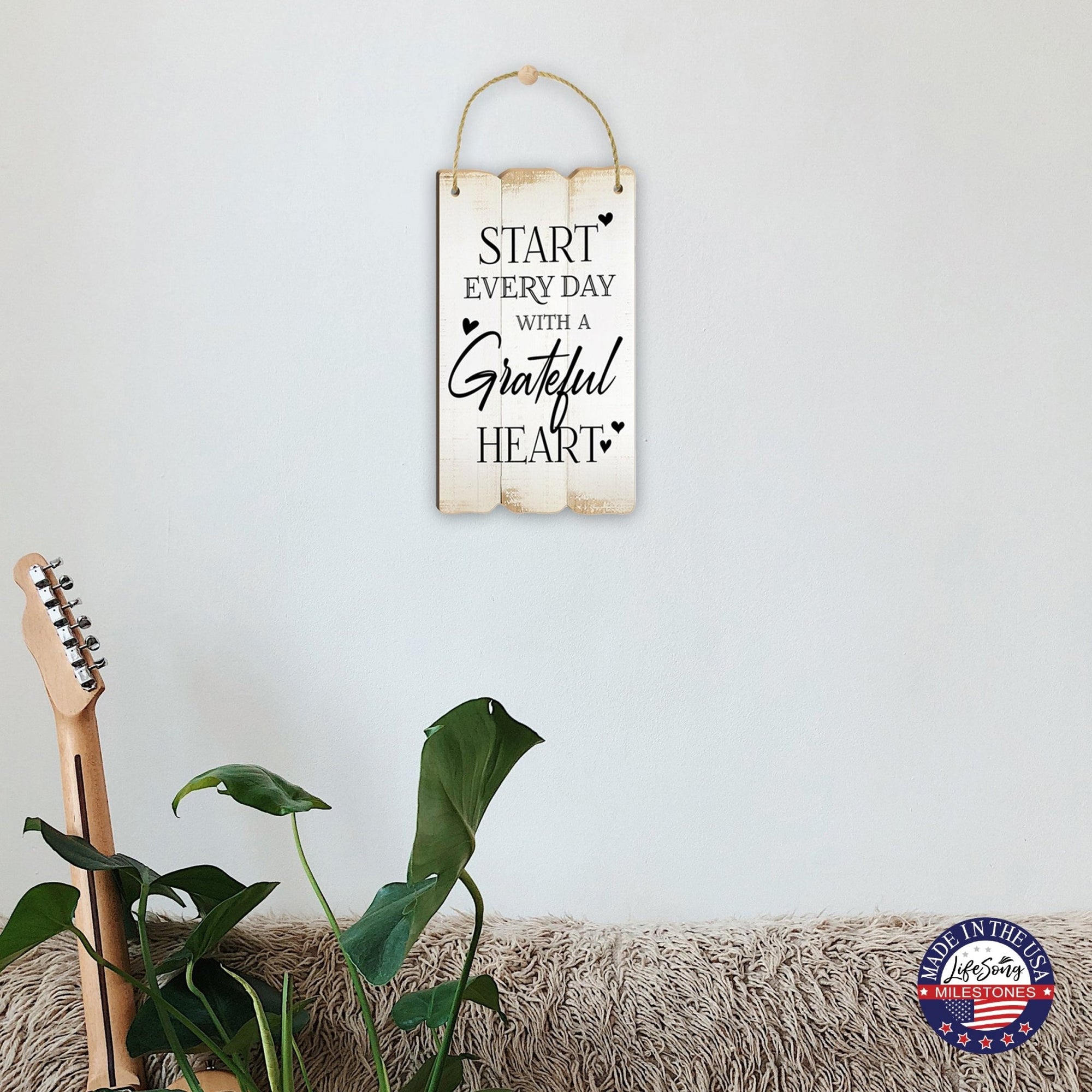 Vintage Inspirational Wood Wall Hanging Rope Signs For Home Décor - Start every day - LifeSong Milestones