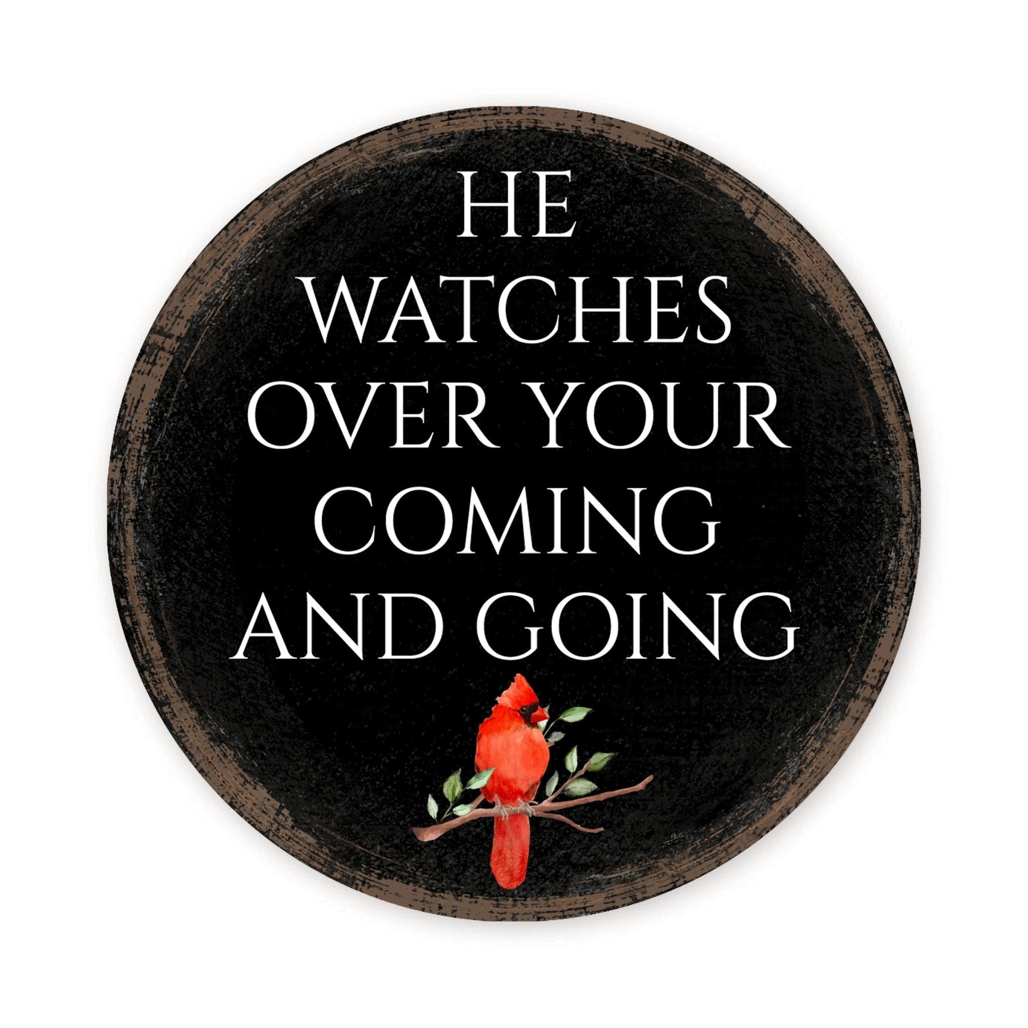 Vintage - Inspired Cardinal Wooden Magnet Printed With Everyday Inspirational Verses Gift Ideas - He Watches Over - LifeSong Milestones