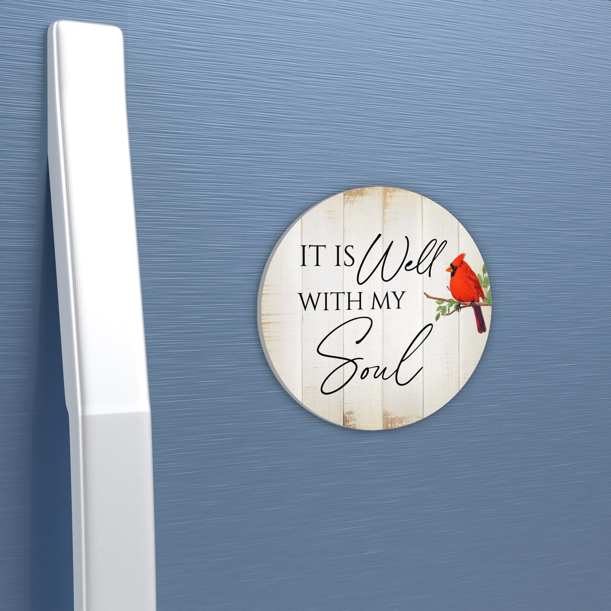 Vintage - Inspired Cardinal Wooden Magnet Printed With Everyday Inspirational Verses Gift Ideas - It Is Well - LifeSong Milestones