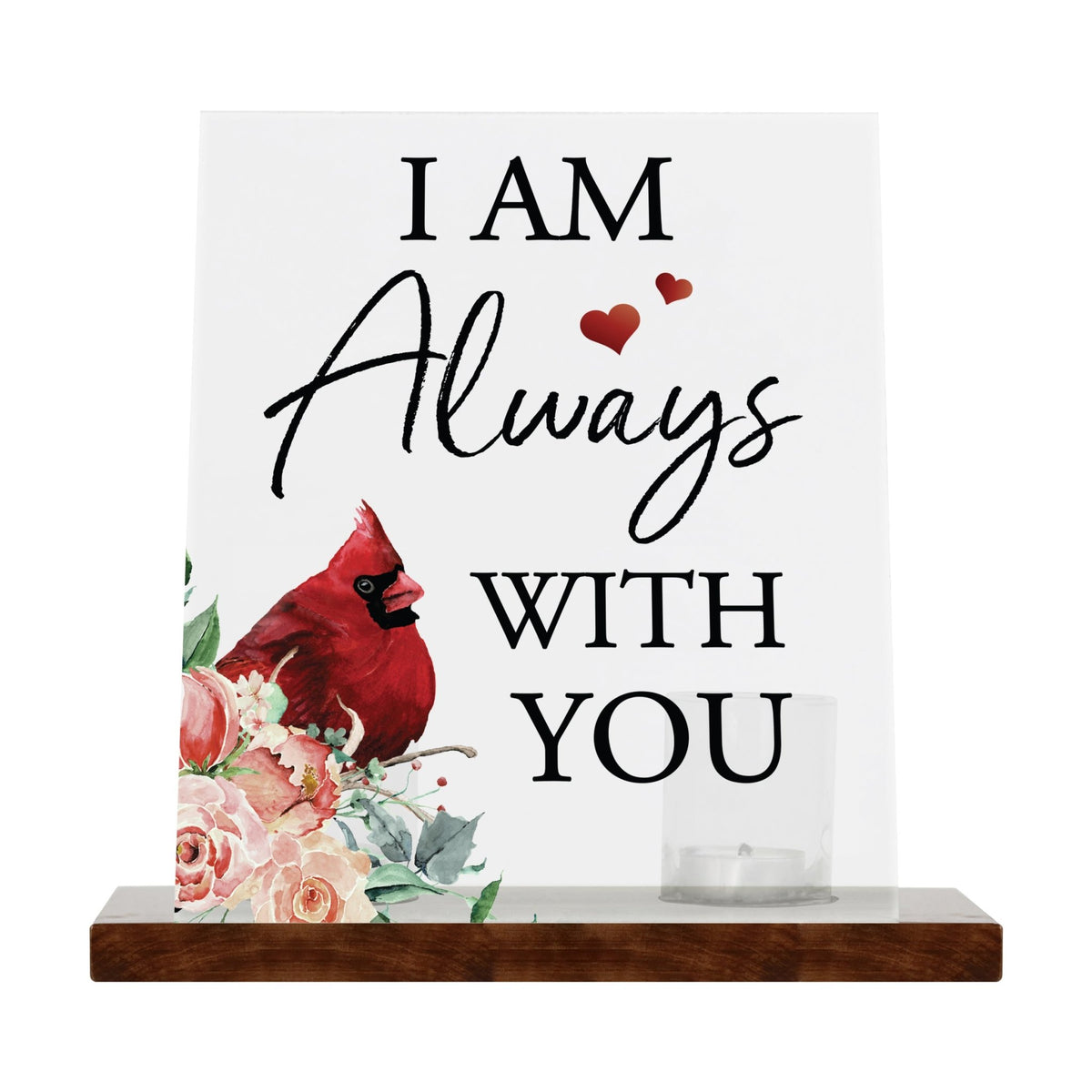 Vintage Memorial Cardinal Acrylic Sign Candle Holder With Wood Base And Glass Votives For Home Décor | I am Always With You - LifeSong Milestones