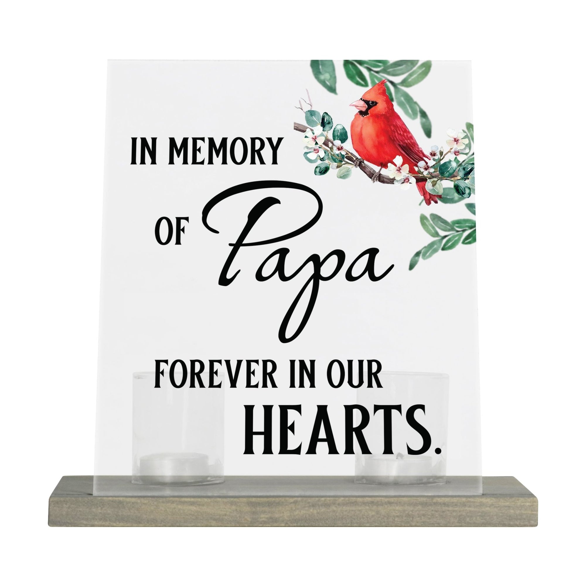 Vintage Memorial Cardinal Acrylic Sign Candle Holder With Wood Base And Glass Votives For Home Décor | In Memory Of Papa - LifeSong Milestones