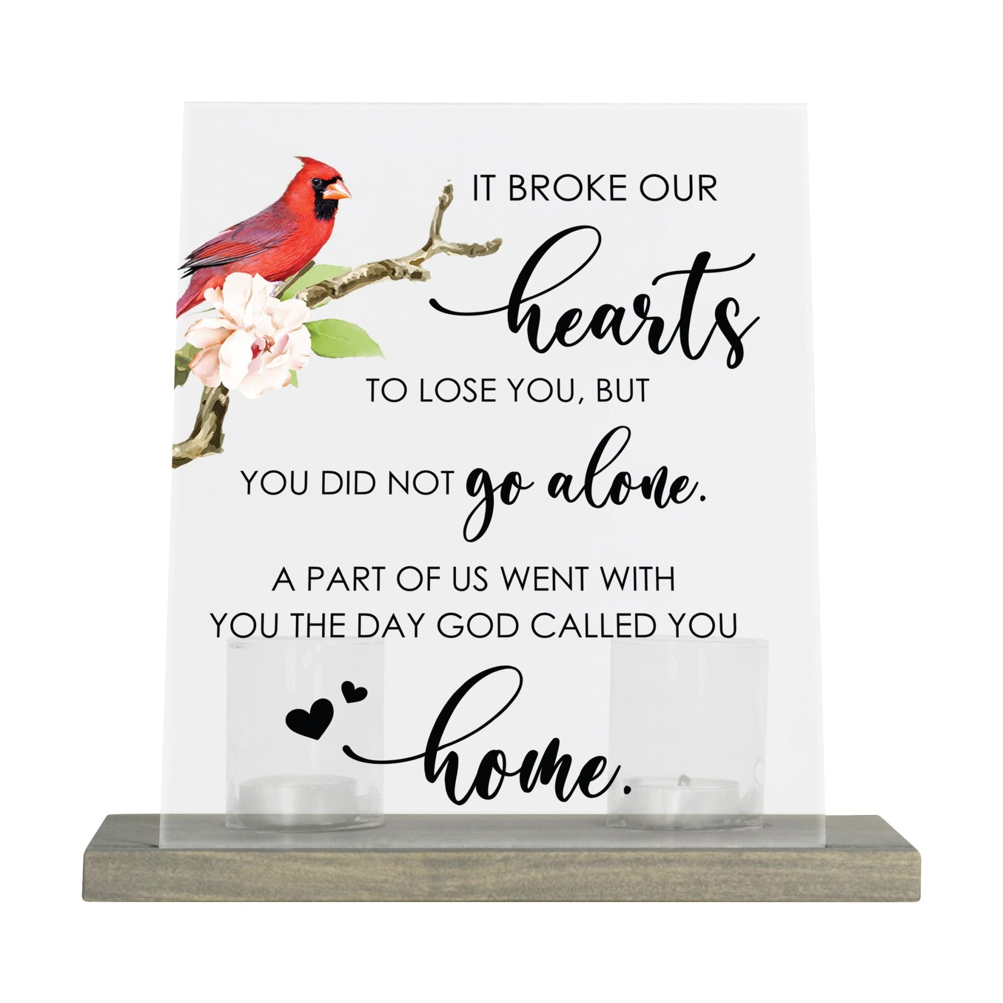 Vintage Memorial Cardinal Acrylic Sign Candle Holder With Wood Base And Glass Votives For Home Décor | It Broke My Heart - LifeSong Milestones