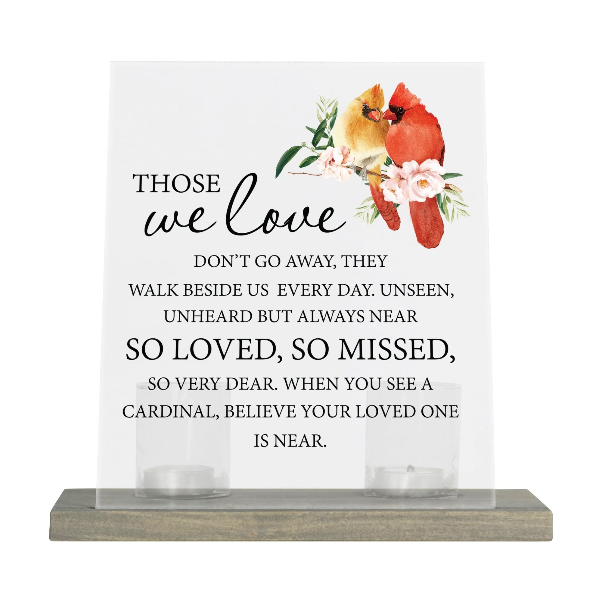 Vintage Memorial Cardinal Acrylic Sign Candle Holder With Wood Base And Glass Votives For Home Décor | Those We Love Don’t Go - LifeSong Milestones