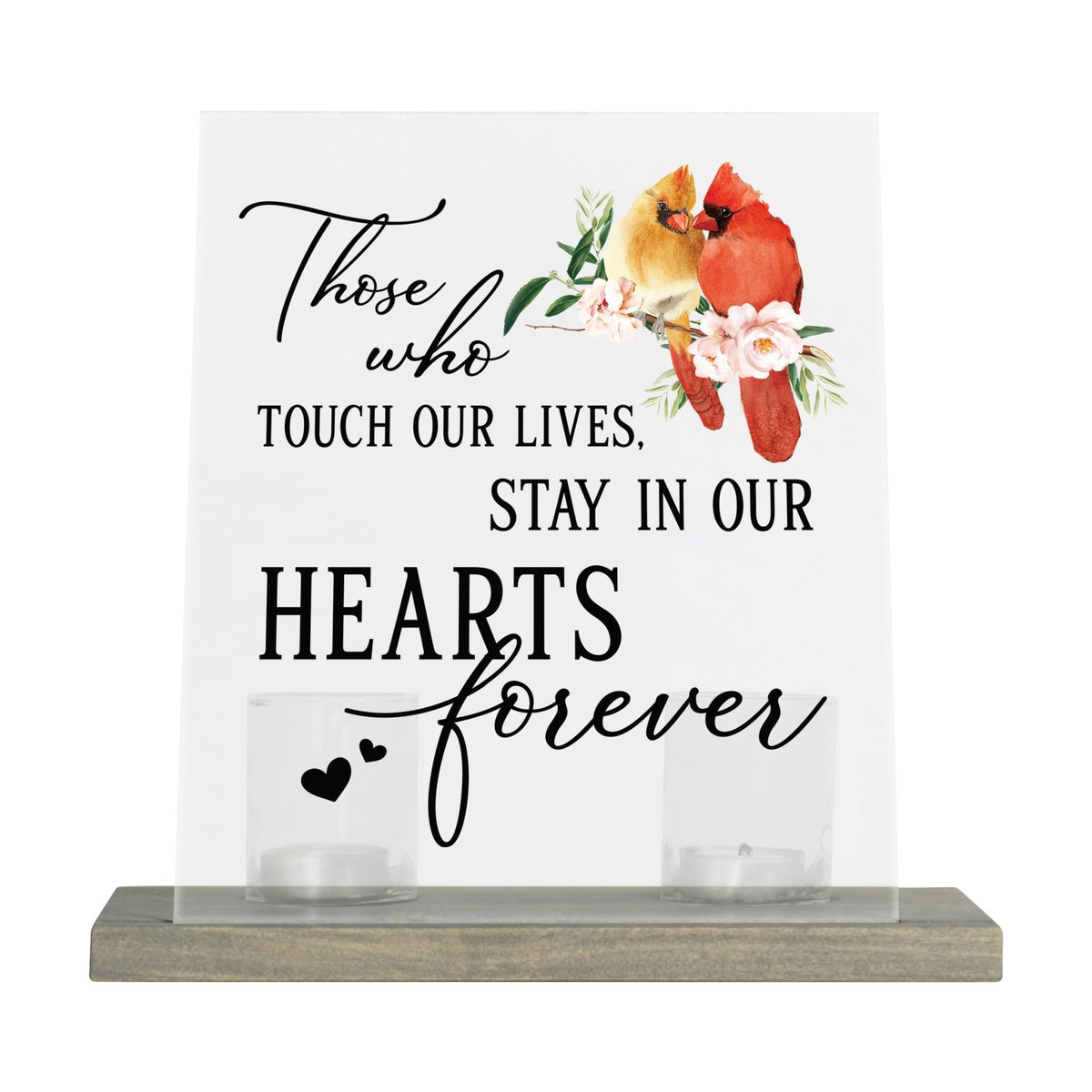 Vintage Memorial Cardinal Acrylic Sign Candle Holder With Wood Base And Glass Votives For Home Décor | Those Who Touch - LifeSong Milestones