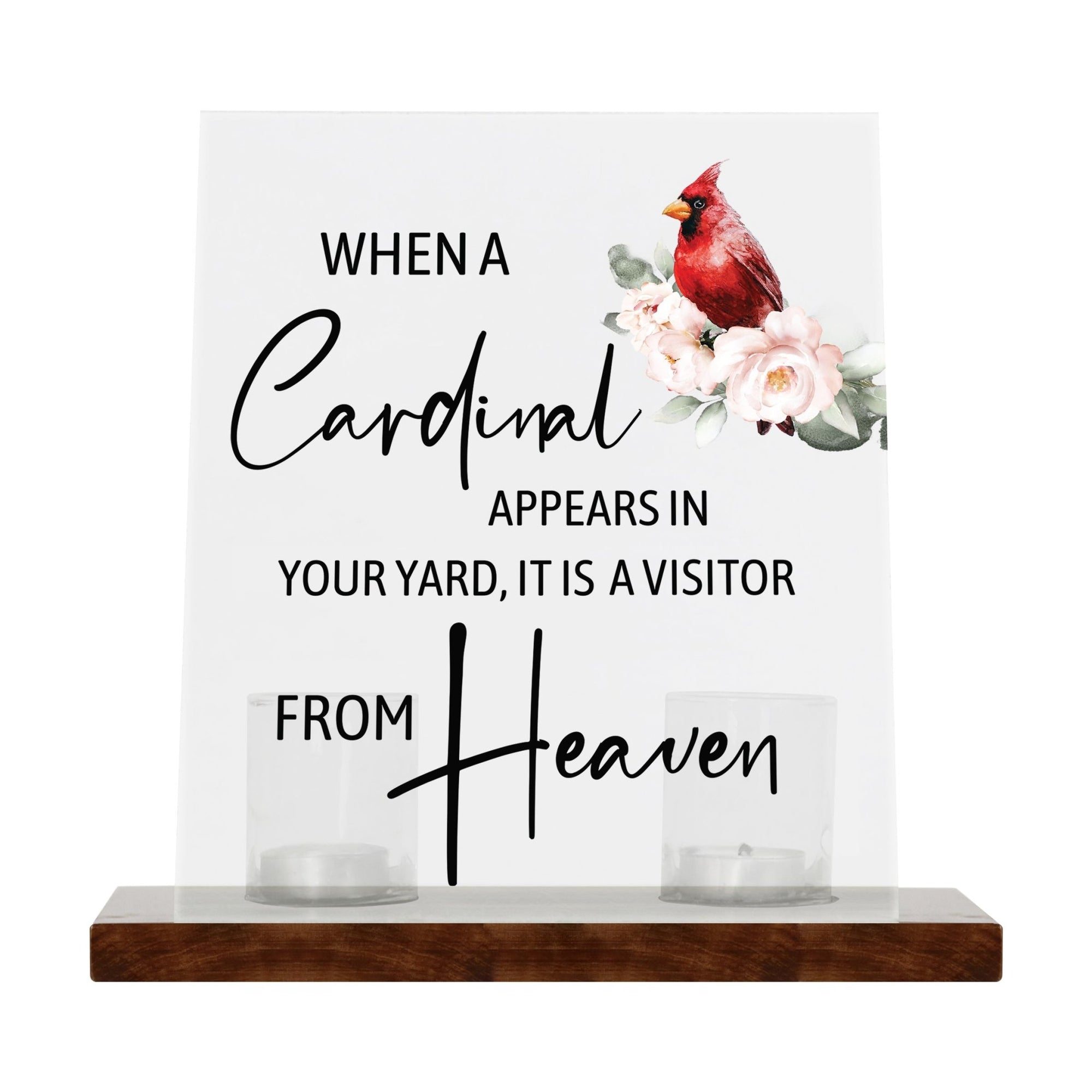 Vintage Memorial Cardinal Acrylic Sign Candle Holder With Wood Base And Glass Votives For Home Décor | When Cardinal Appears - LifeSong Milestones