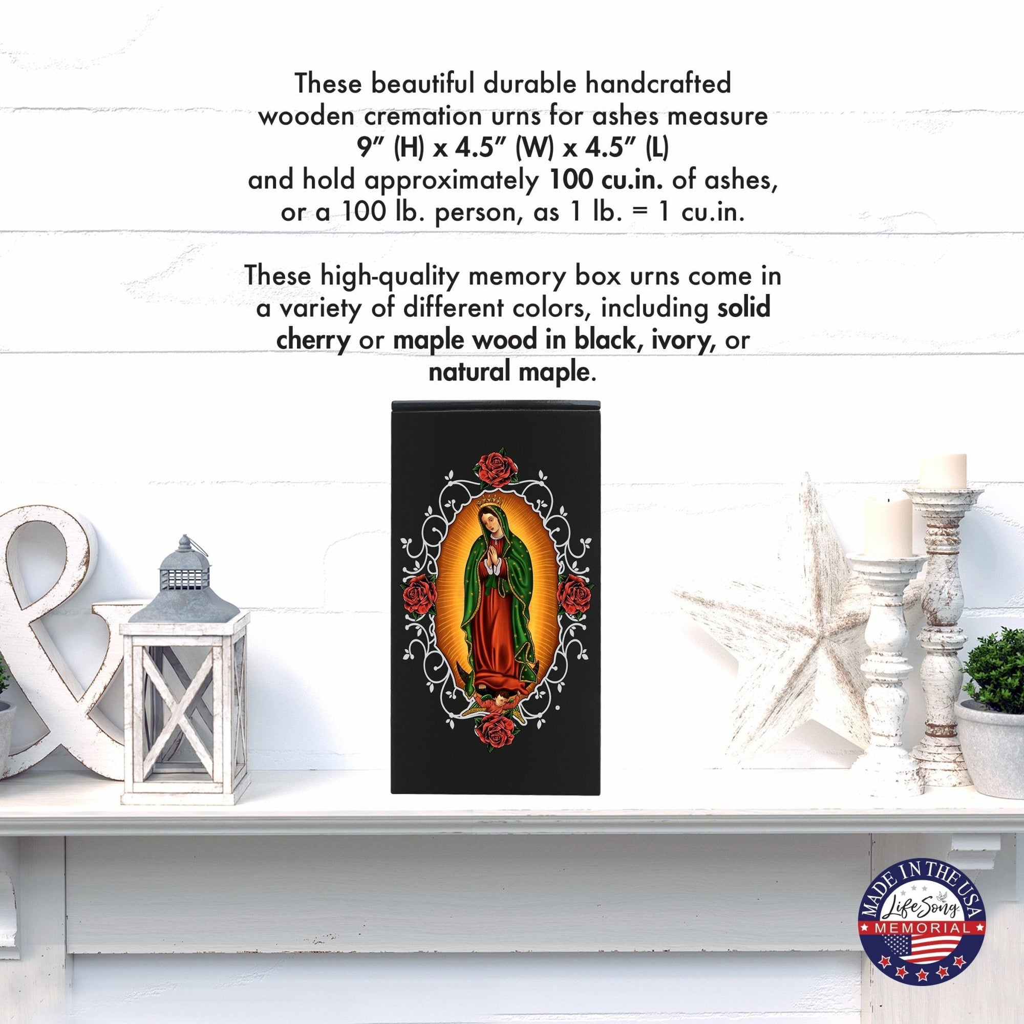 Virgin Lady of Guadalupe Memorial Cremation Keepsake Urn For Adult Human Ashes In Spanish - Lady Of Guadalupe - LifeSong Milestones