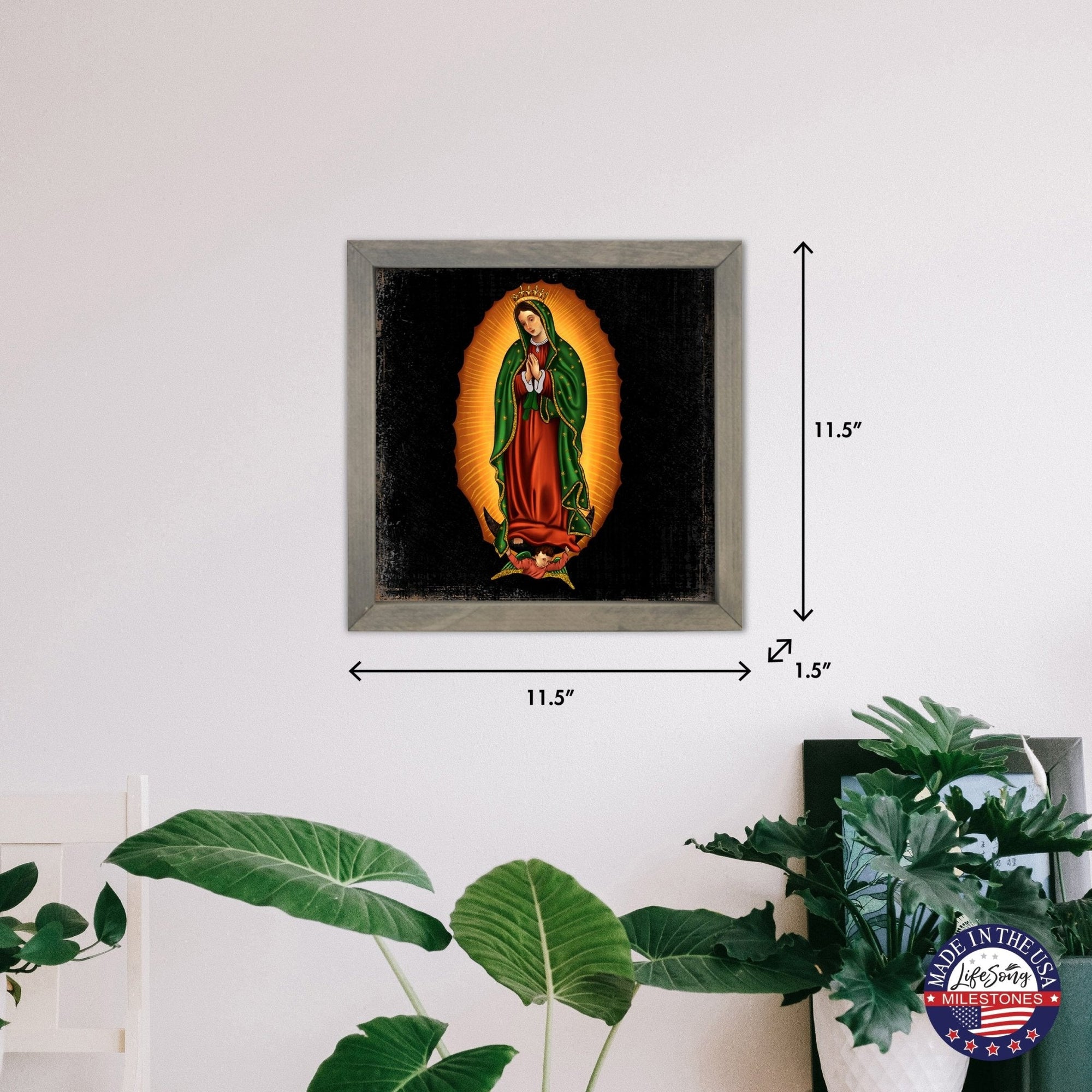 Virgin Lady of Guadalupe Memorial Grey Framed Shadow Box Sympathy Keepsake For Adults In Spanish - LifeSong Milestones