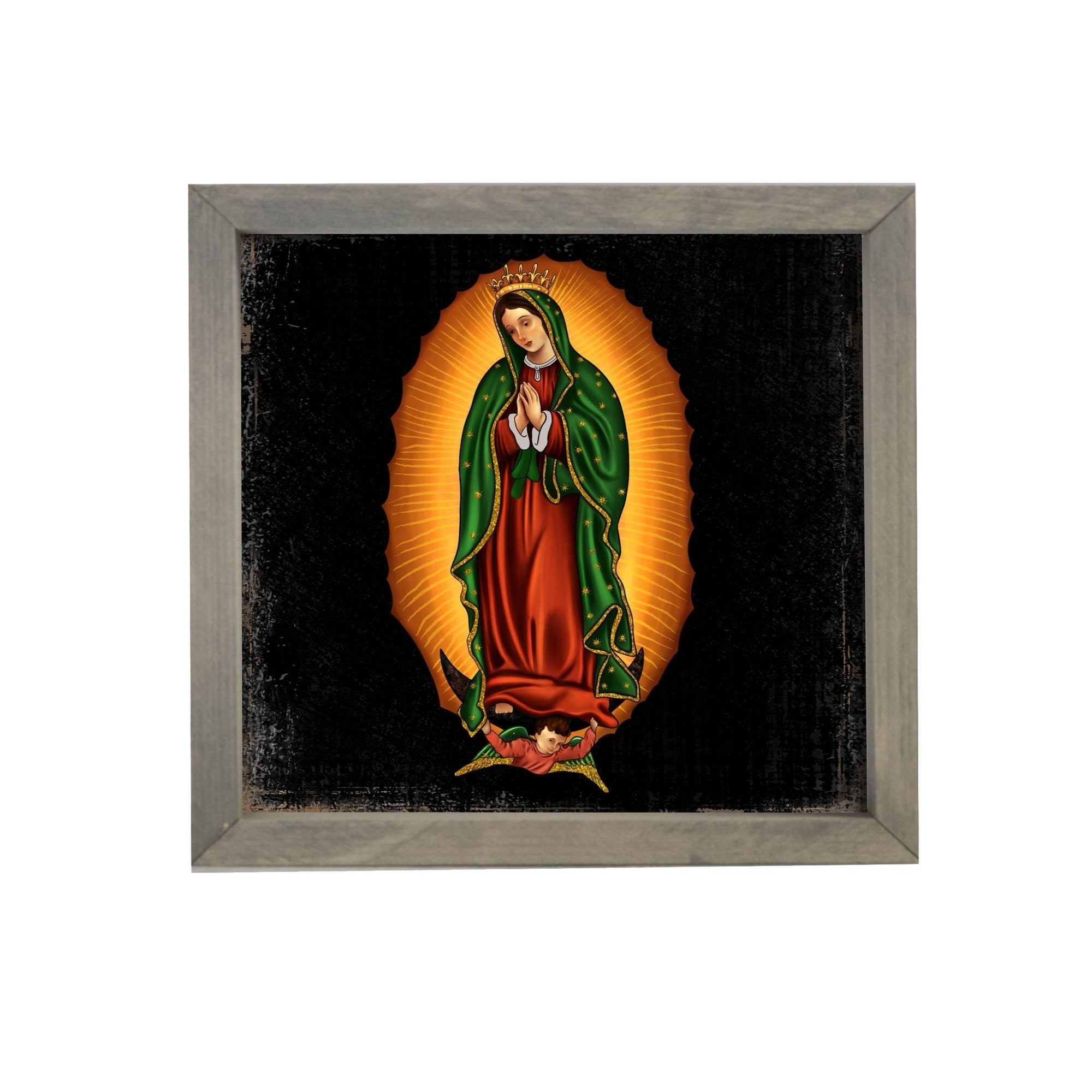 Virgin Lady of Guadalupe Memorial Grey Framed Shadow Box Sympathy Keepsake For Adults In Spanish - LifeSong Milestones