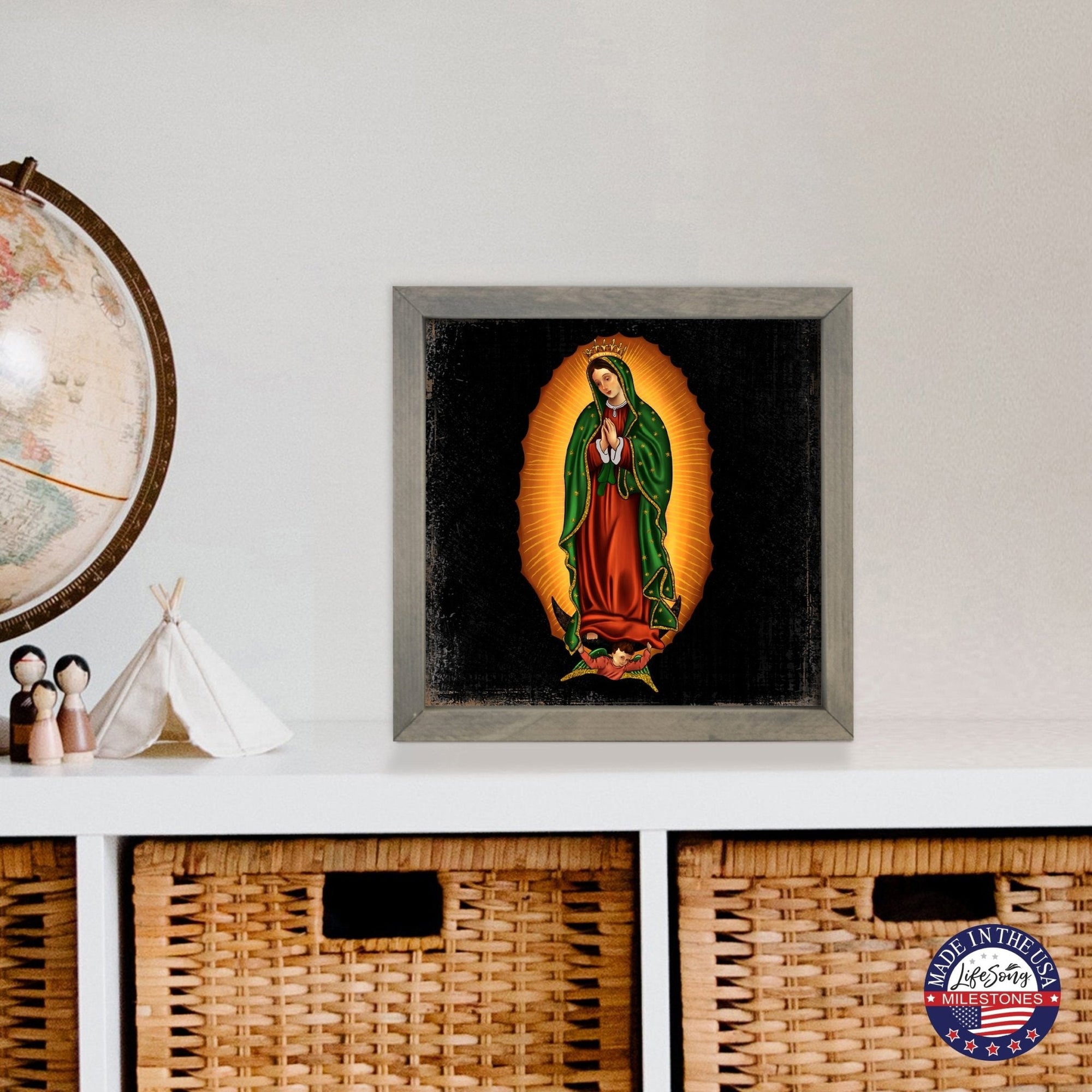 Virgin Lady of Guadalupe Memorial Grey Framed Shadow Box Sympathy Keepsake For Adults In Spanish - LifeSong Milestones