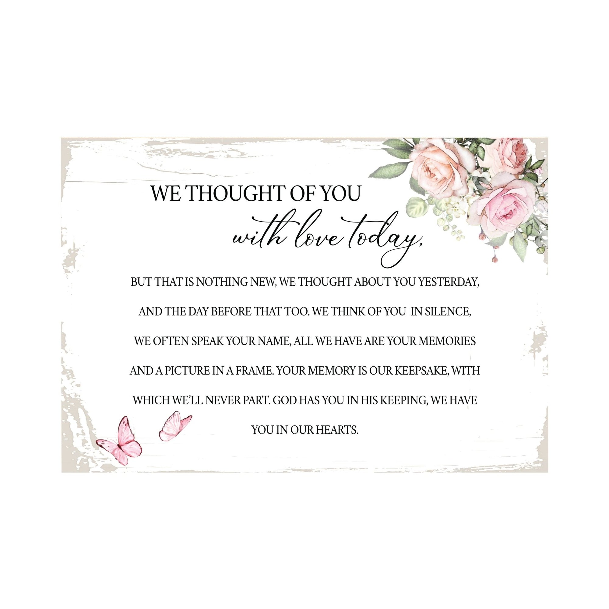 We Thought Of You Wooden Floral 5.5x8 Inches Memorial Art Sign Table Top and shelf decor For Home Décor - LifeSong Milestones