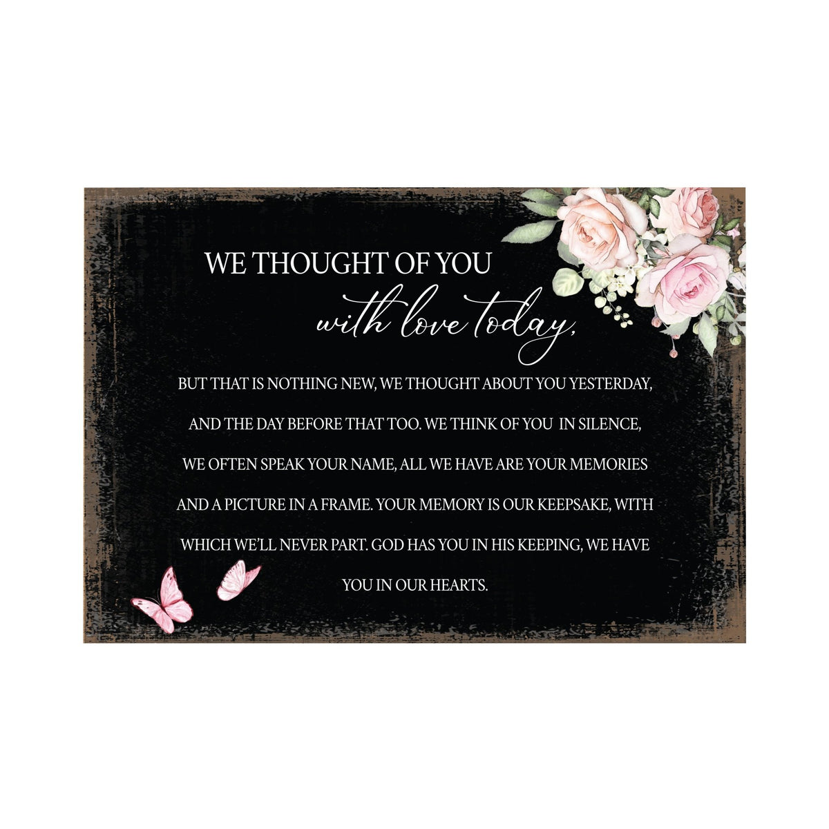 We Thought Of You Wooden Floral 5.5x8 Inches Memorial Art Sign Table Top and shelf decor For Home Décor - LifeSong Milestones