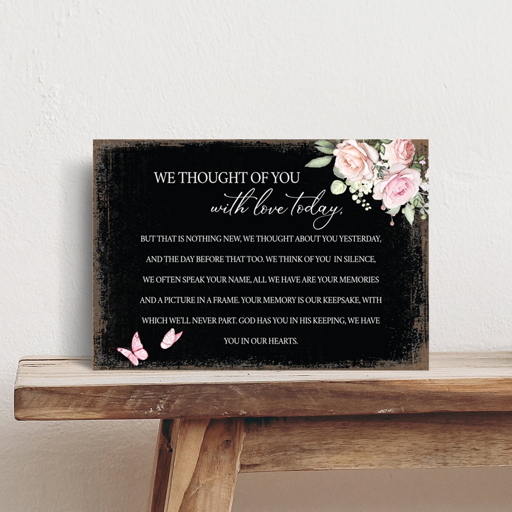 We Thought Of You Wooden Floral 5.5x8 Inches Memorial Art Sign Table Top and shelf decor For Home Décor - LifeSong Milestones