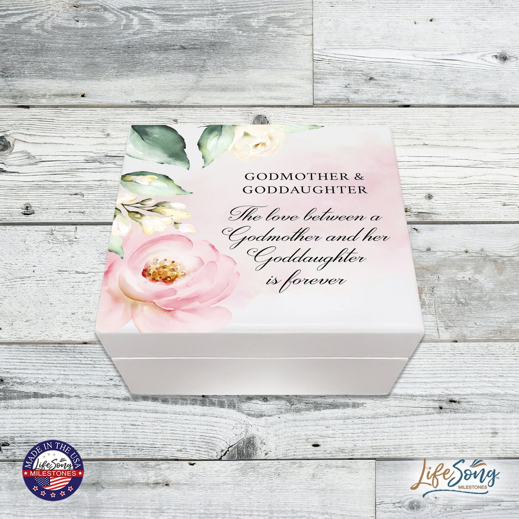 White Jewelry Keepsake Box for GodMother 6x5.5in - The Love Between - LifeSong Milestones