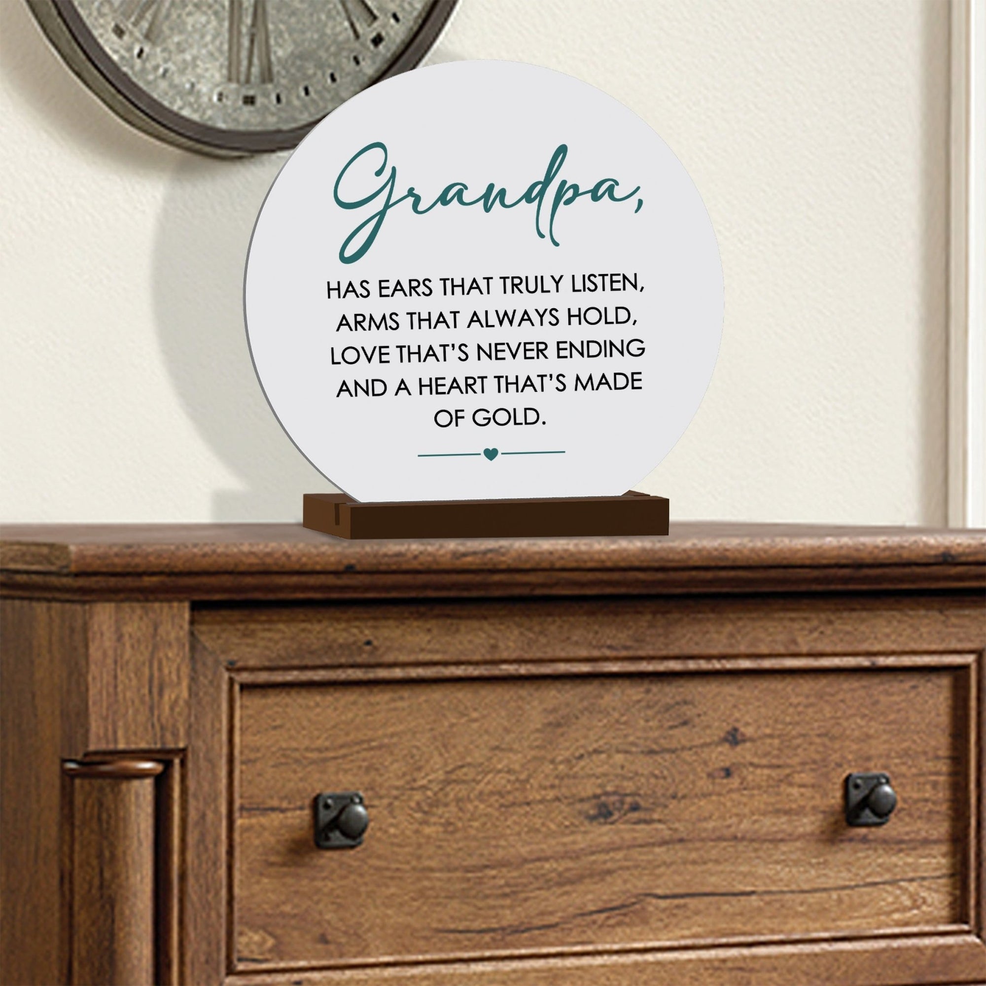 White Round Sign With Wooden Base For Grandparents Gift Ideas - Grandpa Has Ears - LifeSong Milestones