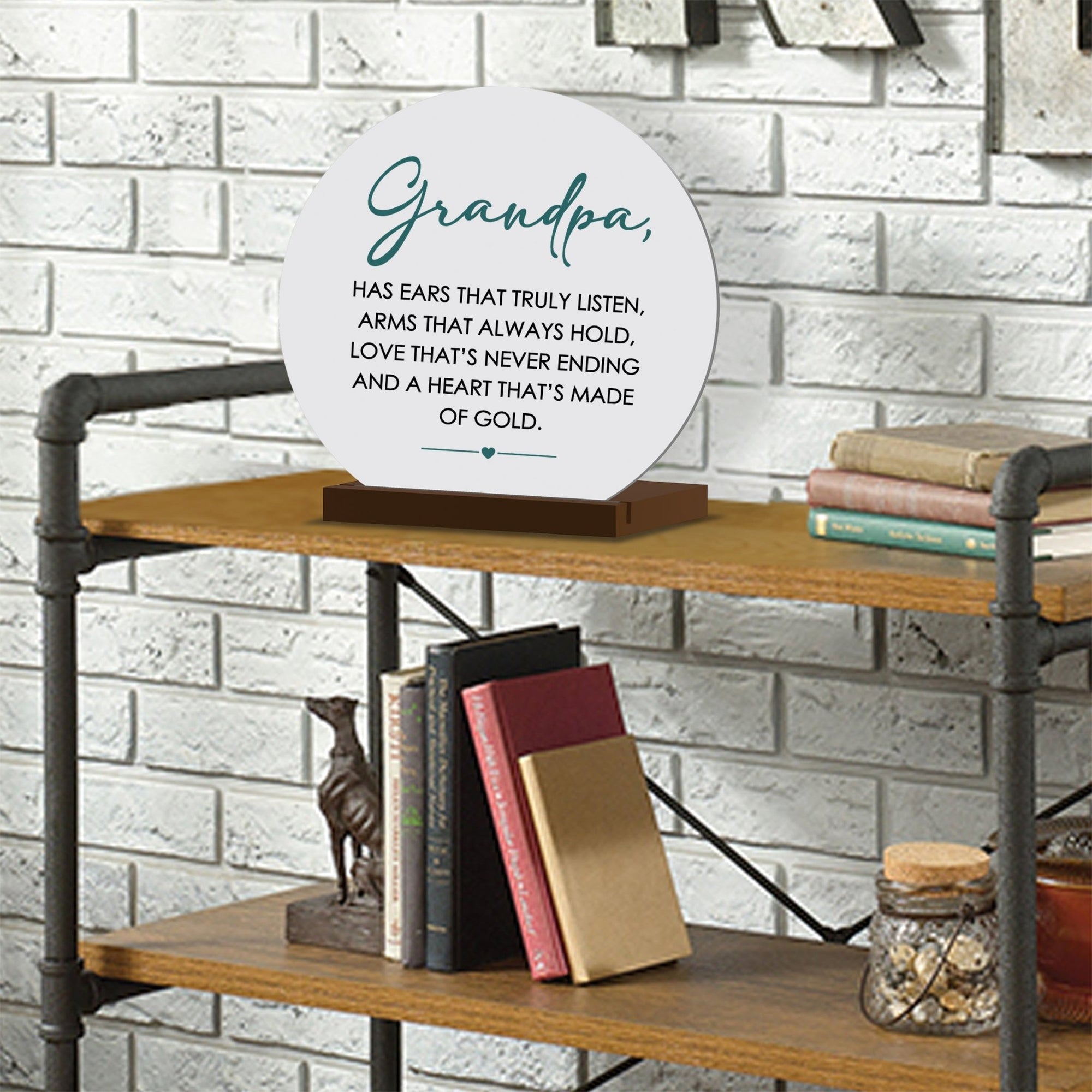 White Round Sign With Wooden Base For Grandparents Gift Ideas - Grandpa Has Ears - LifeSong Milestones