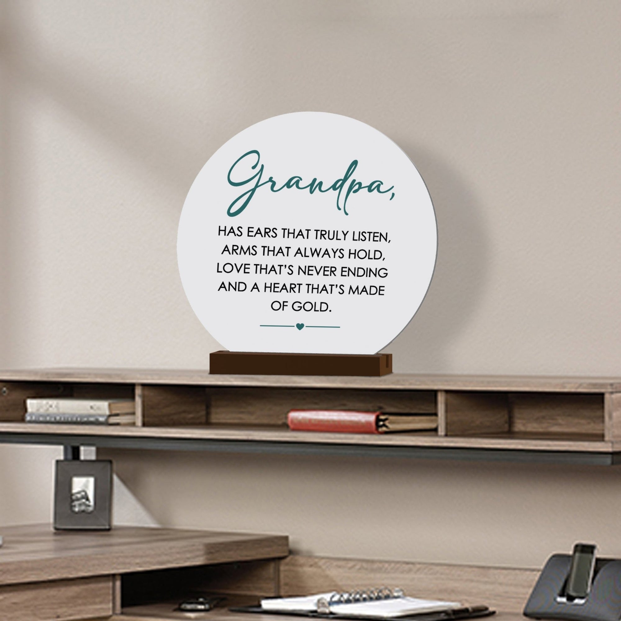 White Round Sign With Wooden Base For Grandparents Gift Ideas - Grandpa Has Ears - LifeSong Milestones