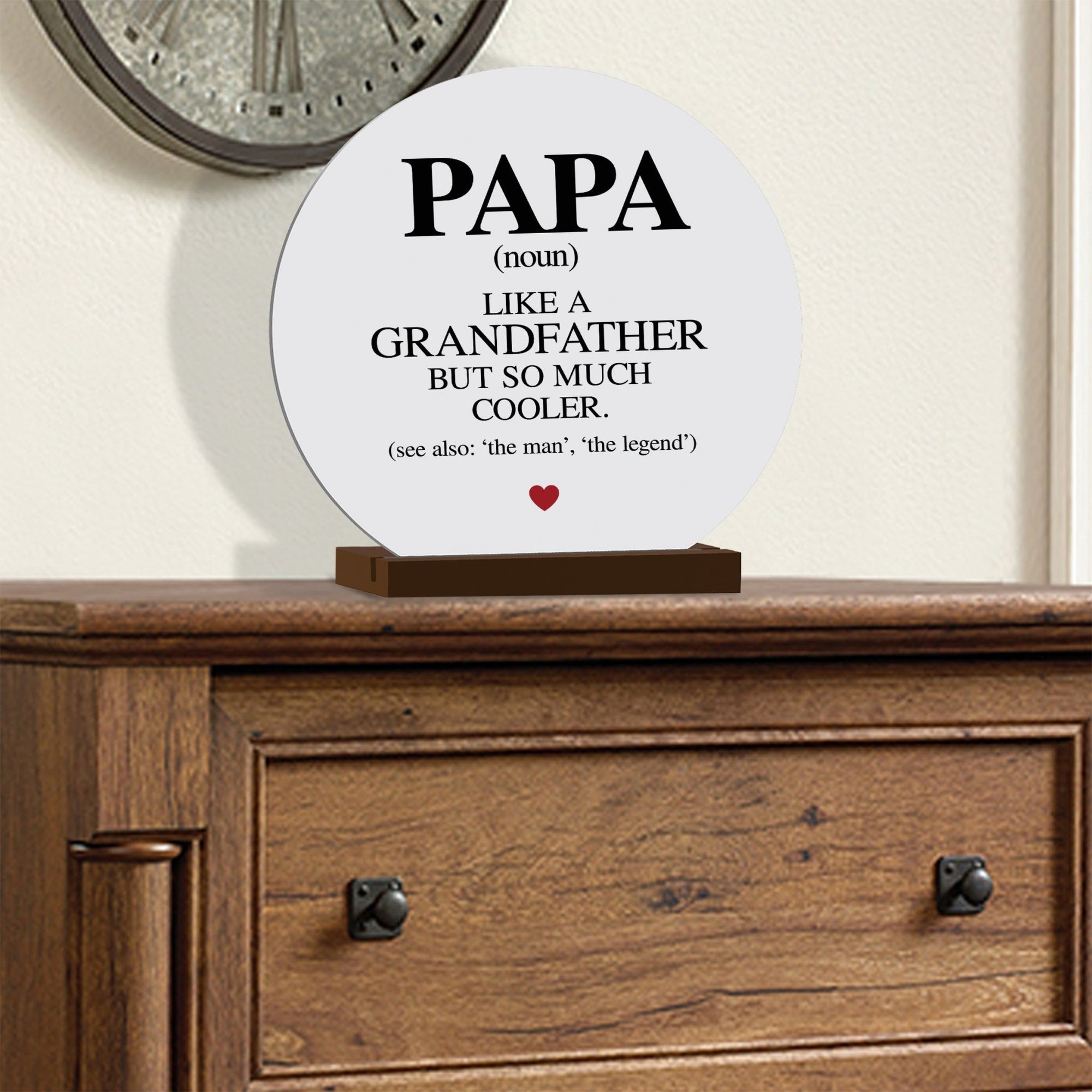 White Round Sign With Wooden Base For Grandparents Gift Ideas - Papa Like Grandfather - LifeSong Milestones