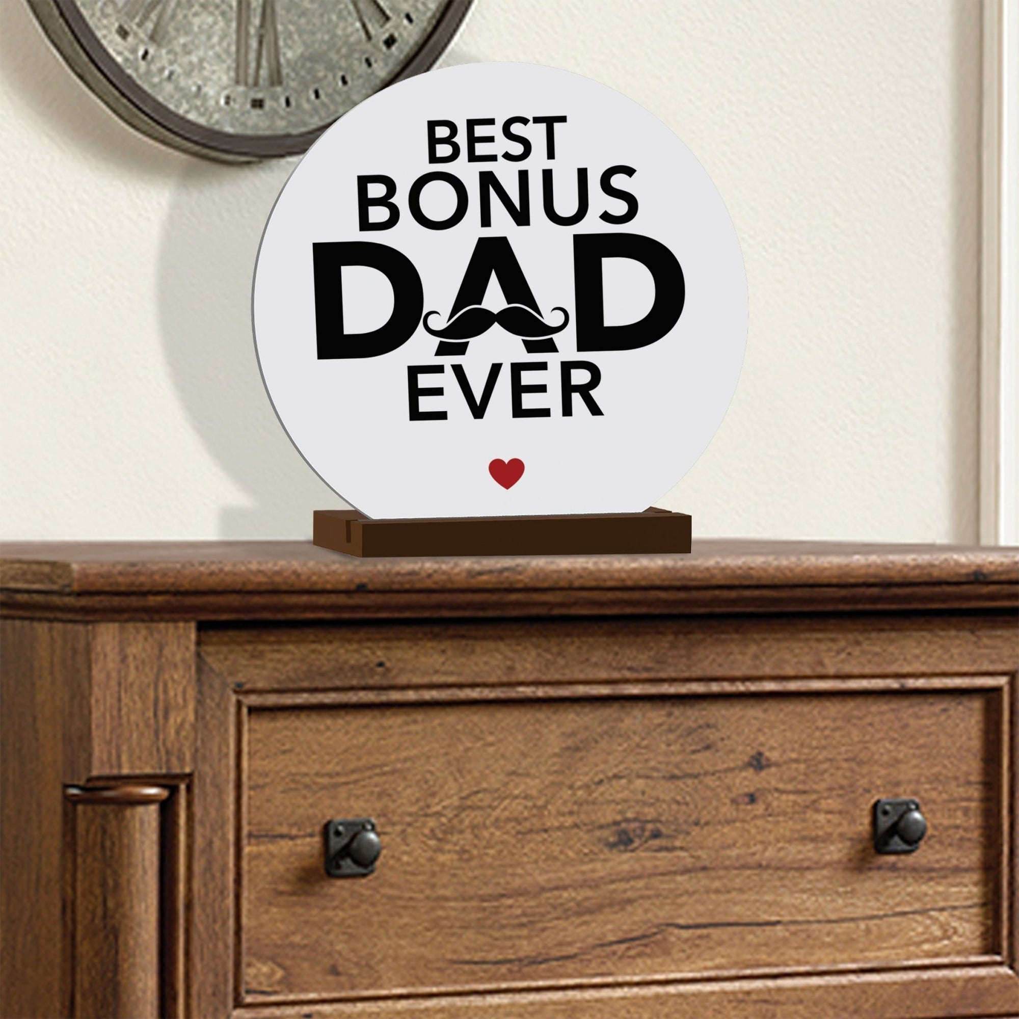 White Round Sign With Wooden Base For Stepdad Gift Ideas - Best Bonus Dad Ever - LifeSong Milestones