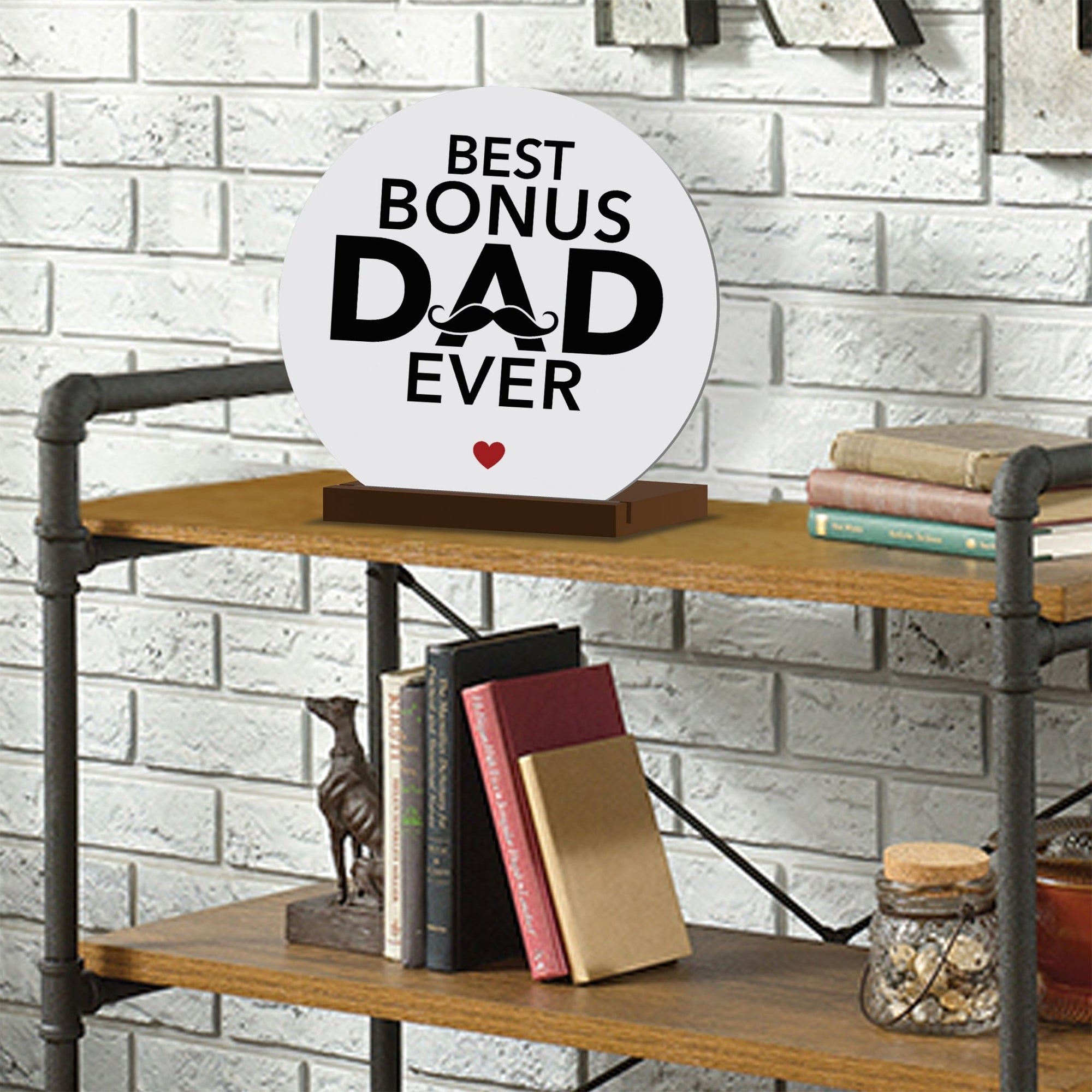 White Round Sign With Wooden Base For Stepdad Gift Ideas - Best Bonus Dad Ever - LifeSong Milestones