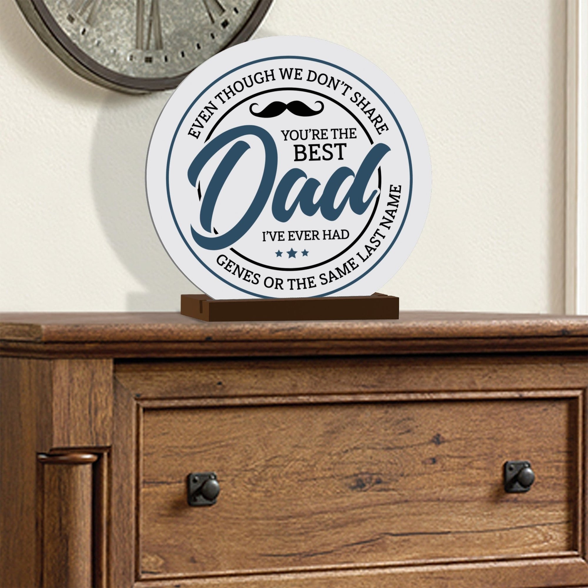 White Round Sign With Wooden Base For Stepdad Gift Ideas - The Best Dad - LifeSong Milestones