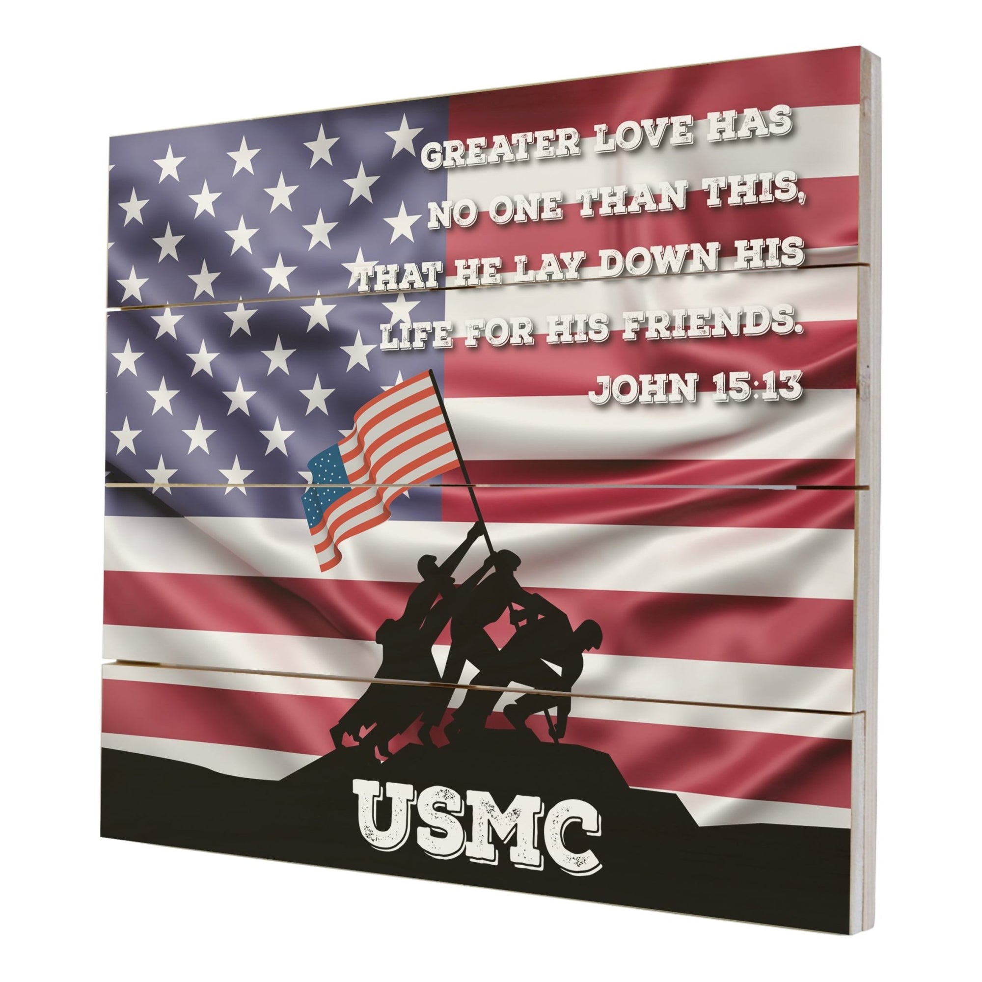 Wooden American Flag Patriotic Veteran Wall Sign Gift - Greater Love USMC - LifeSong Milestones