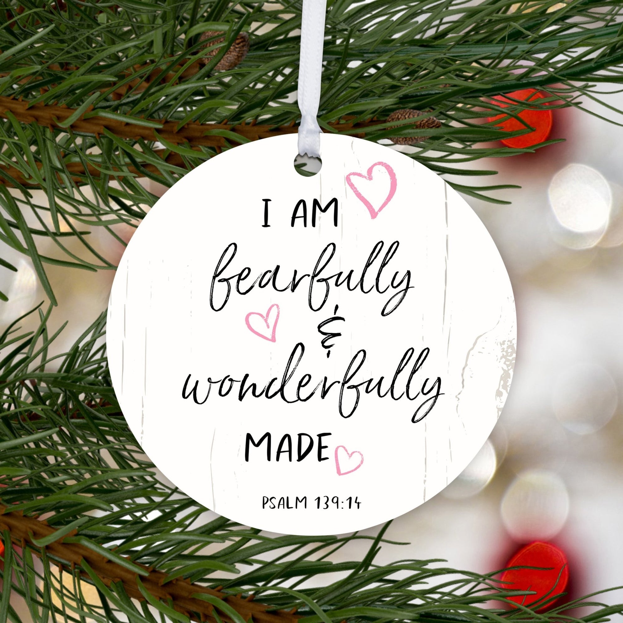 Wooden Baptism Hanging Ornament Gift for Godchild - I Am Fearfully and Wonderfully - LifeSong Milestones