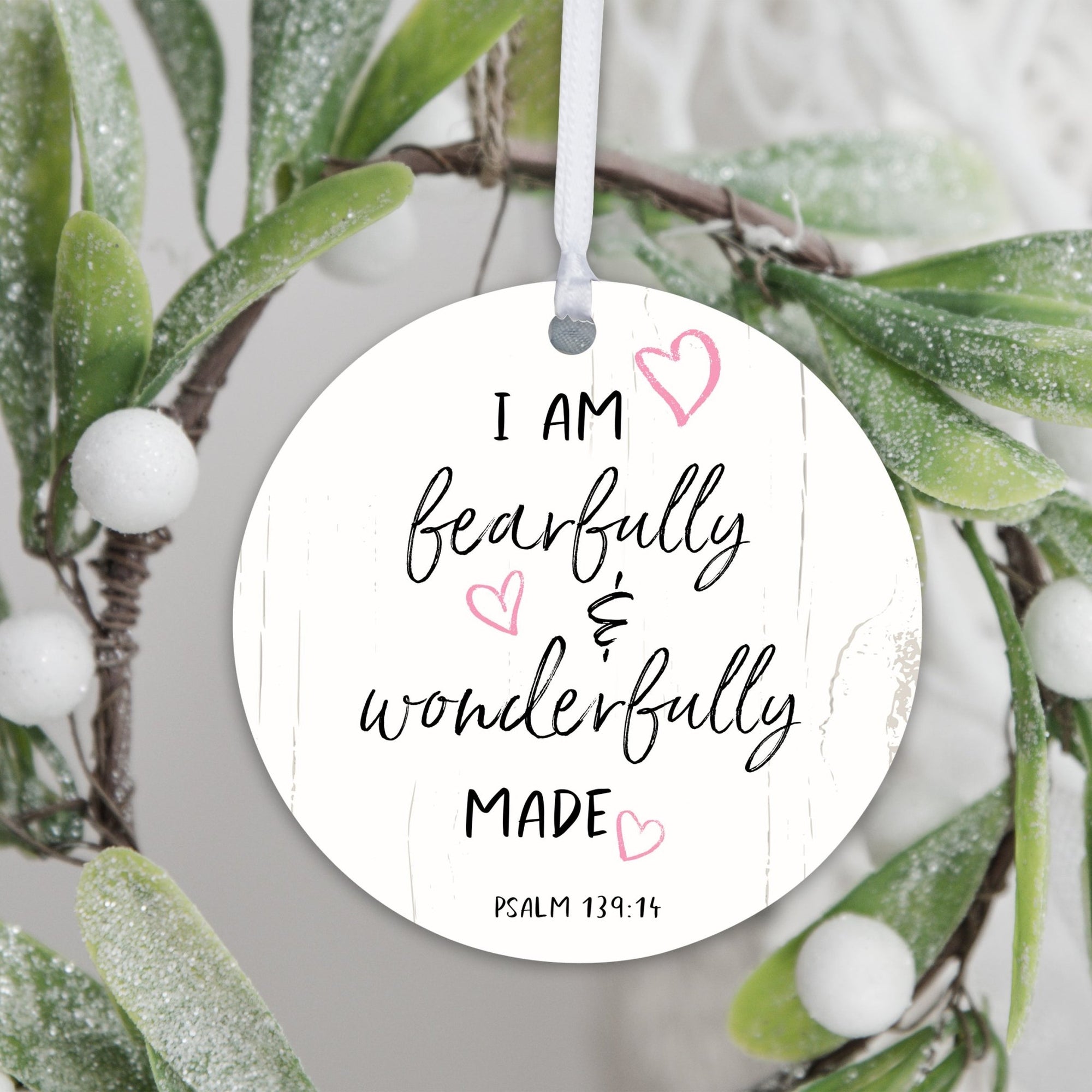 Wooden Baptism Hanging Ornament Gift for Godchild - I Am Fearfully and Wonderfully - LifeSong Milestones