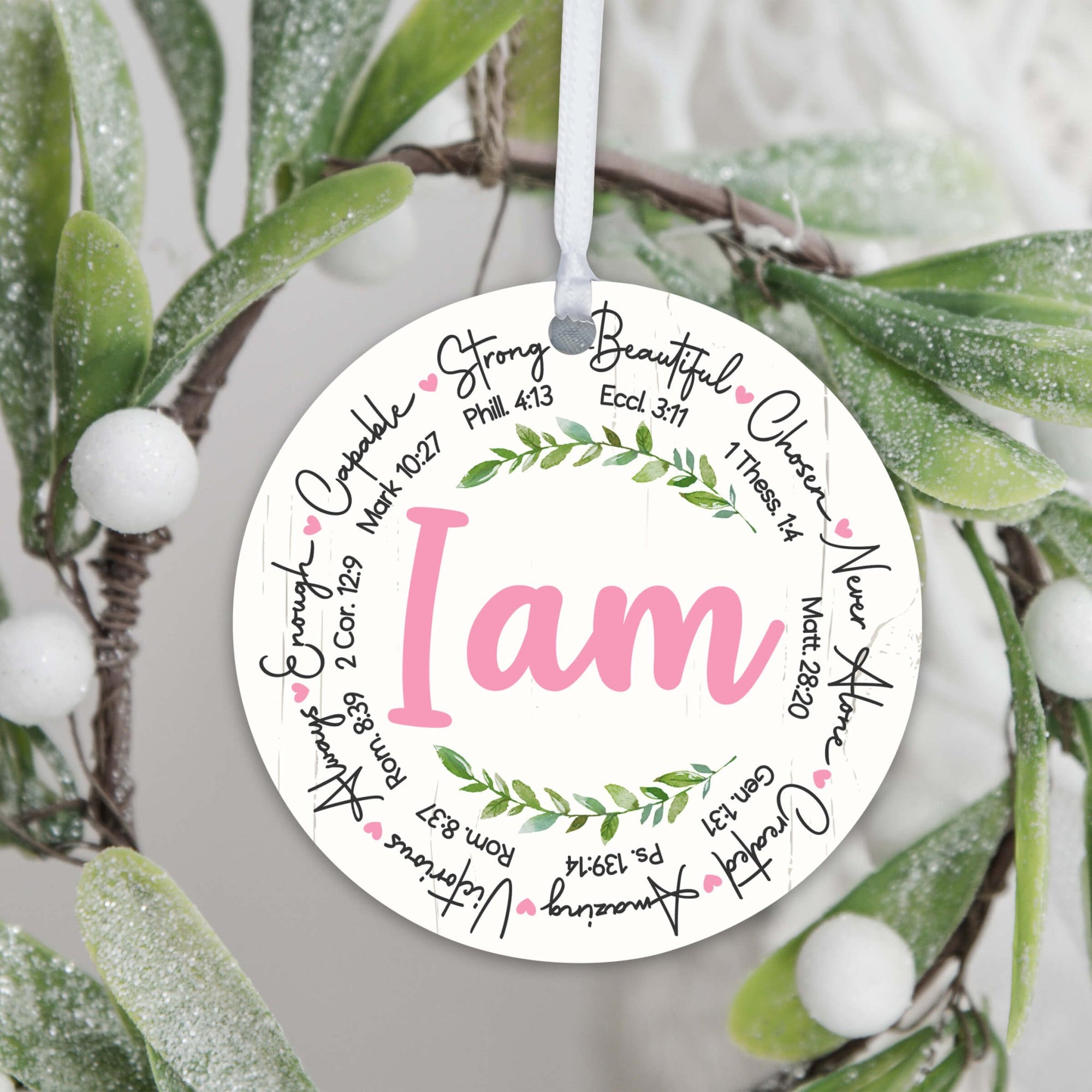 Wooden Baptism Hanging Ornament Gift for Godchild - I Am Strong - LifeSong Milestones