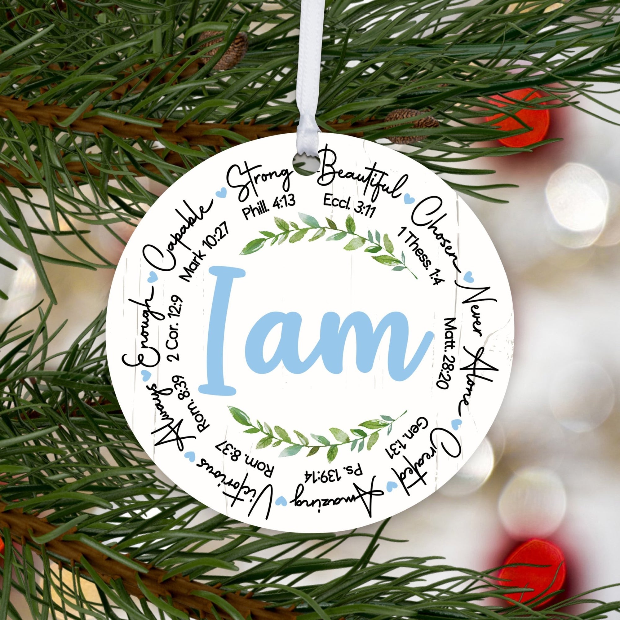 Wooden Baptism Hanging Ornament Gift for Godchild - I Am Strong - LifeSong Milestones