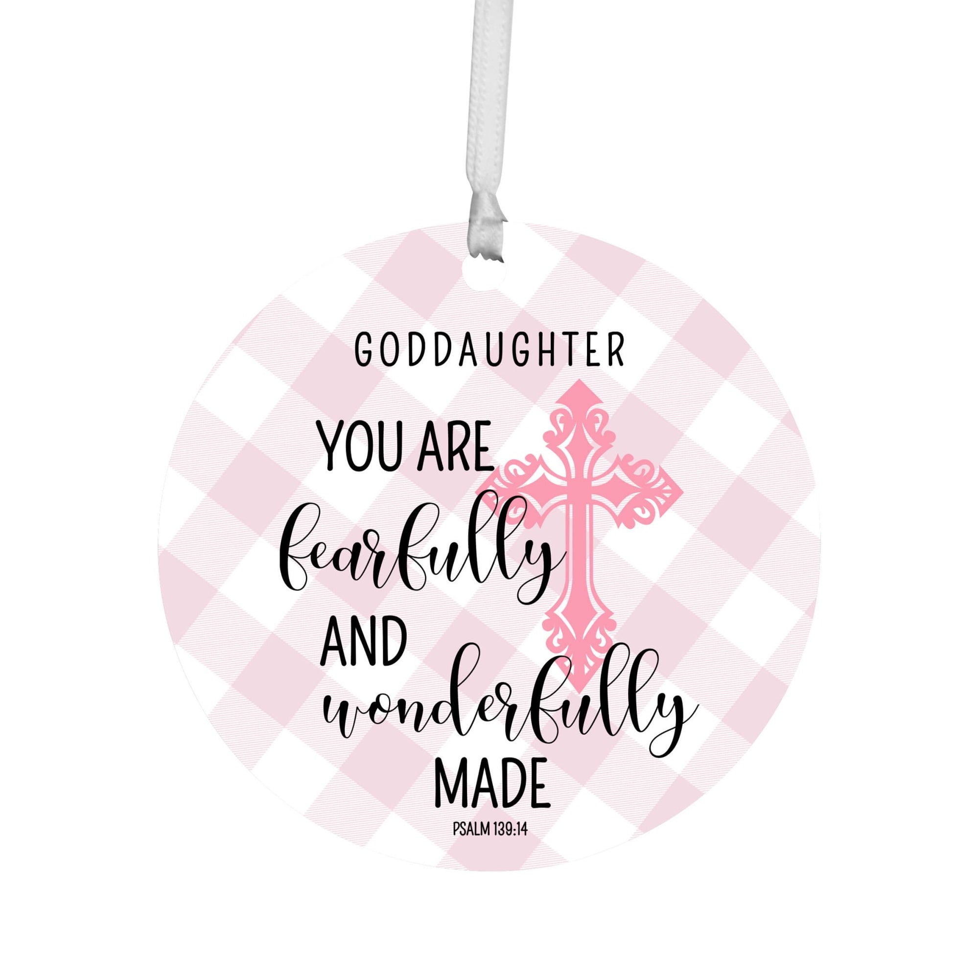 Wooden Baptism Hanging Ornament Gift for Goddaughter - You Are Fearfully And Wonderfully - LifeSong Milestones