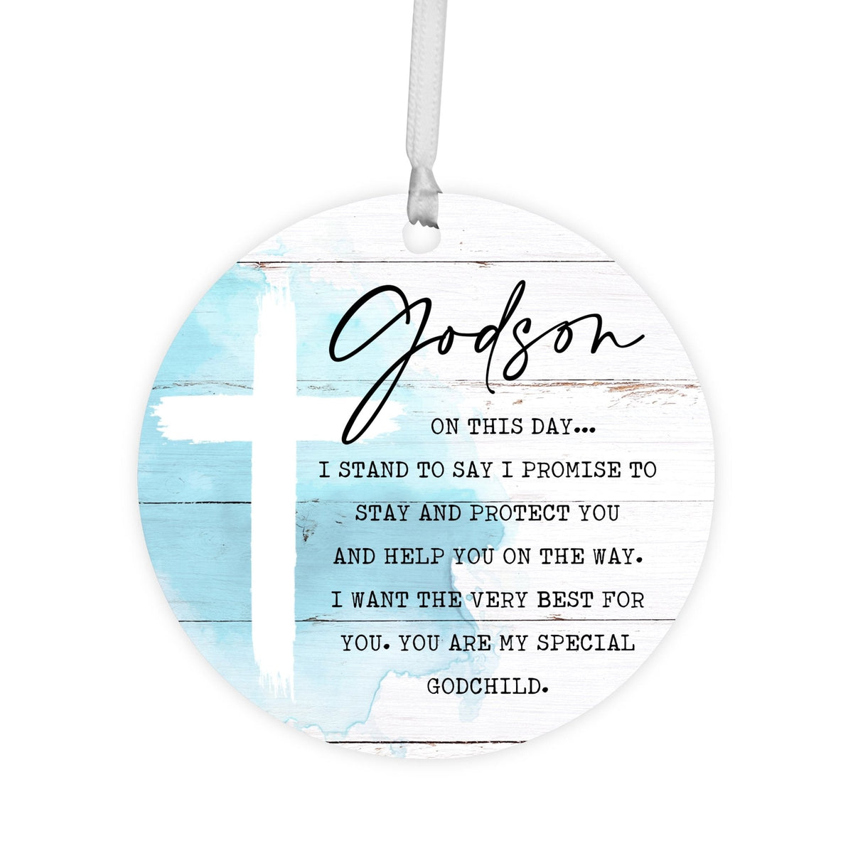 Wooden Baptism Hanging Ornament Gift for Godson - On This Day I Stand To Say - LifeSong Milestones